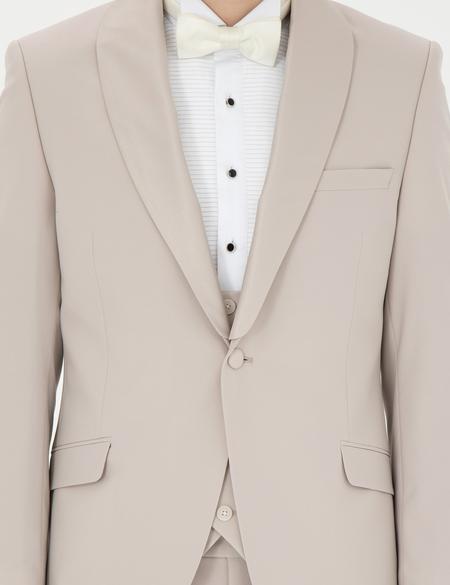 Bej Ex. Slim Fit Yelekli Smokin - 50288078152