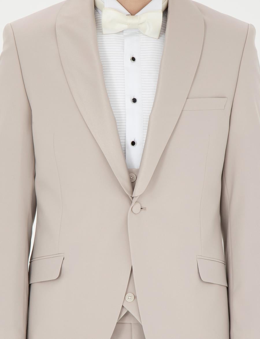 Bej Ex. Slim Fit Yelekli Smokin