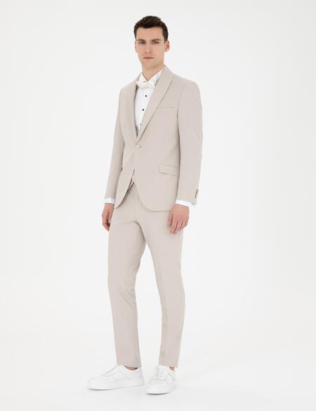 Bej Ex. Slim Fit Yelekli Smokin - 50288078152