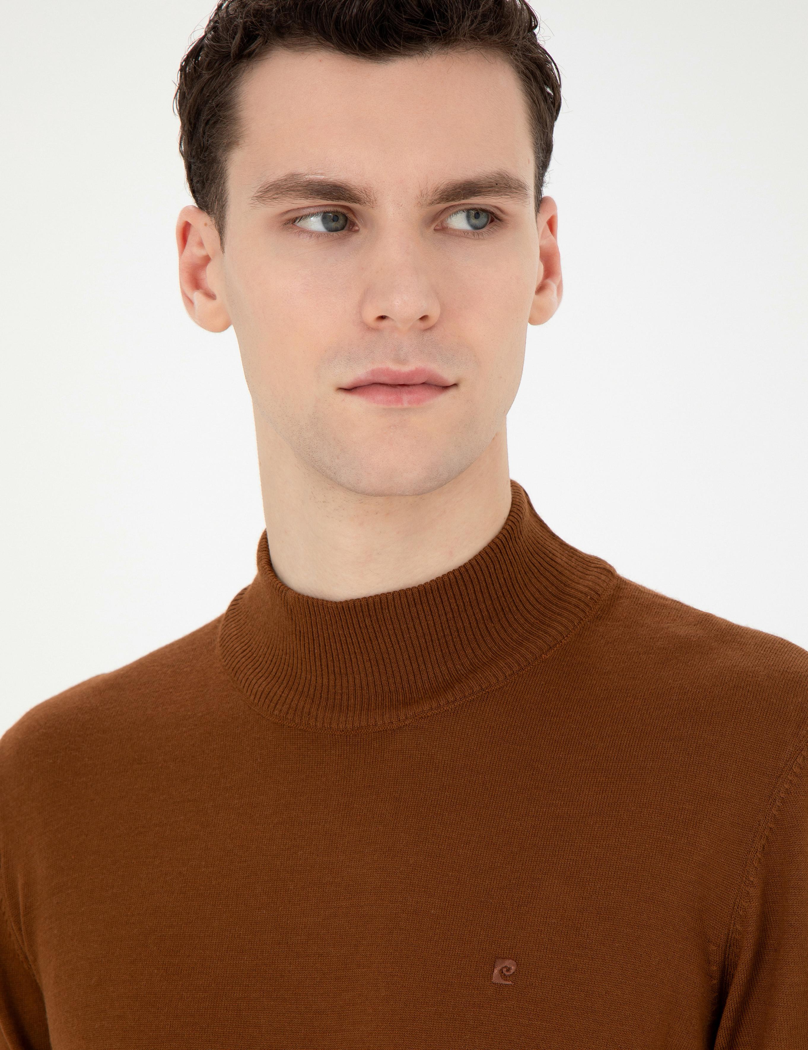 Taba Slim Fit Yarım Balıkçı Yaka Yün Karışımlı Basic Triko Kazak