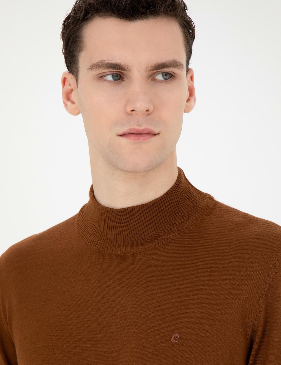 Taba Slim Fit Yarım Balıkçı Yaka Yün Karışımlı Basic Triko Kazak