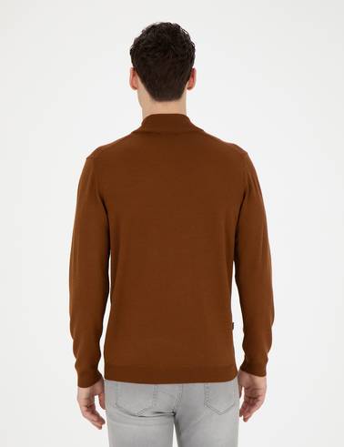 Taba Slim Fit Yarım Balıkçı Yaka Yün Karışımlı Basic Triko Kazak
