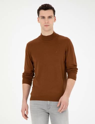 Taba Slim Fit Yarım Balıkçı Yaka Yün Karışımlı Basic Triko Kazak