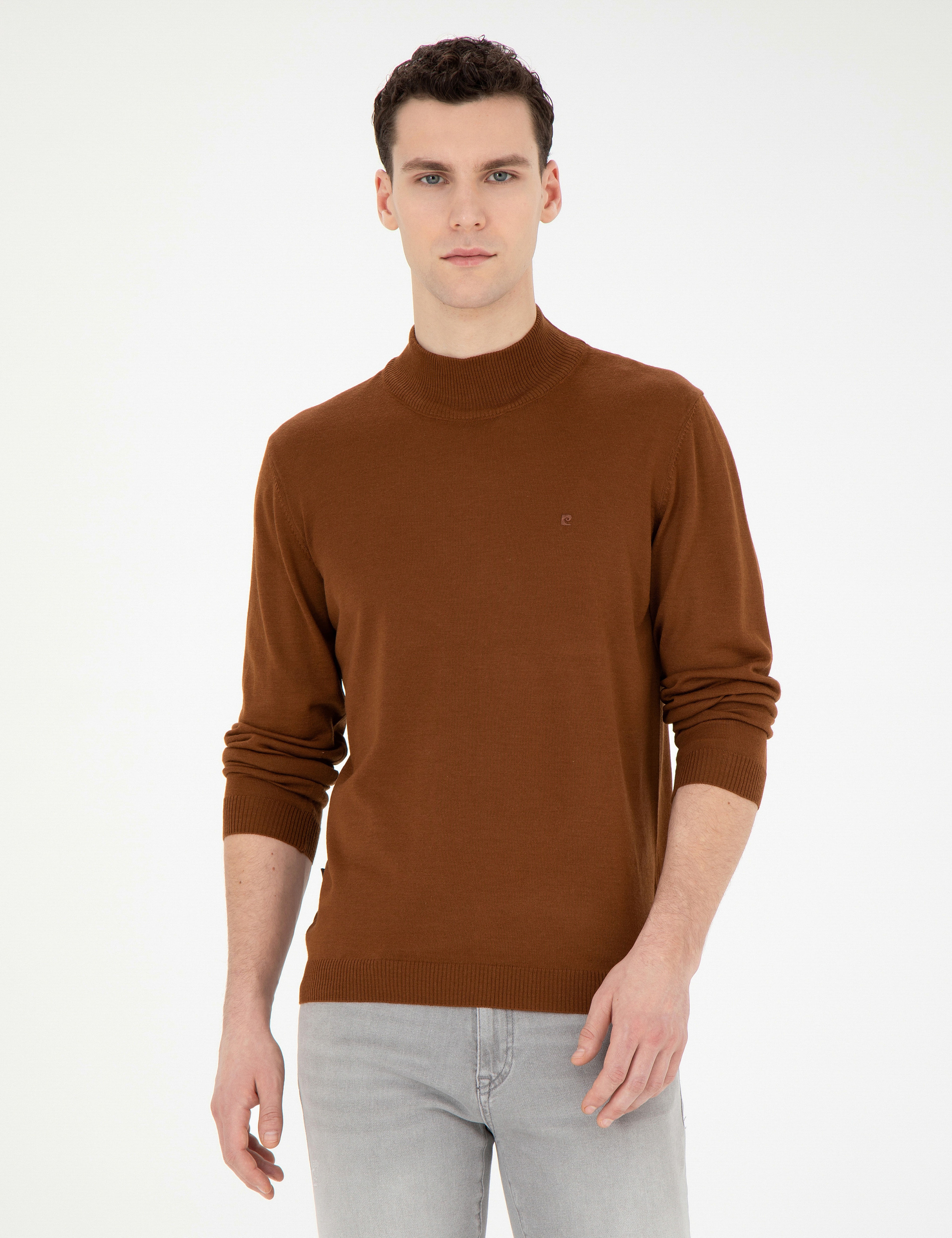 Taba Slim Fit Yarım Balıkçı Yaka Yün Karışımlı Basic Triko Kazak - Image 1