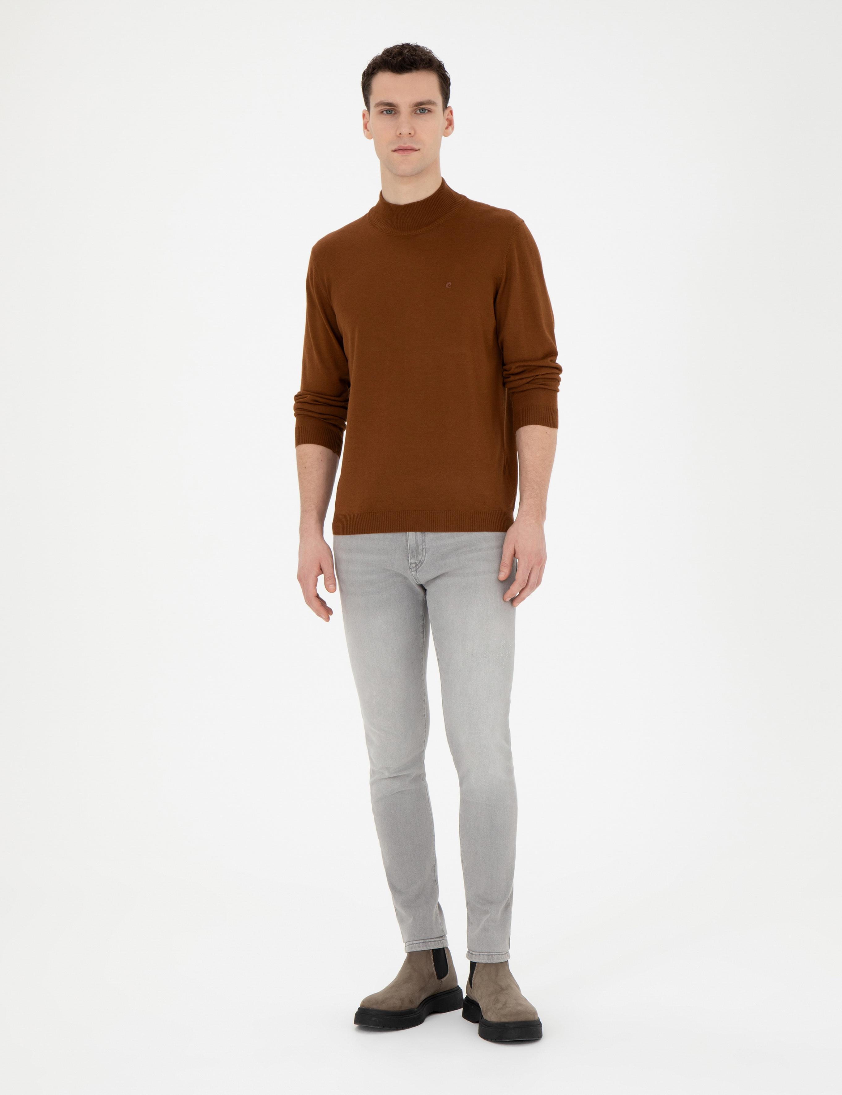 Taba Slim Fit Yarım Balıkçı Yaka Yün Karışımlı Basic Triko Kazak