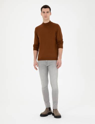 Taba Slim Fit Yarım Balıkçı Yaka Yün Karışımlı Basic Triko Kazak