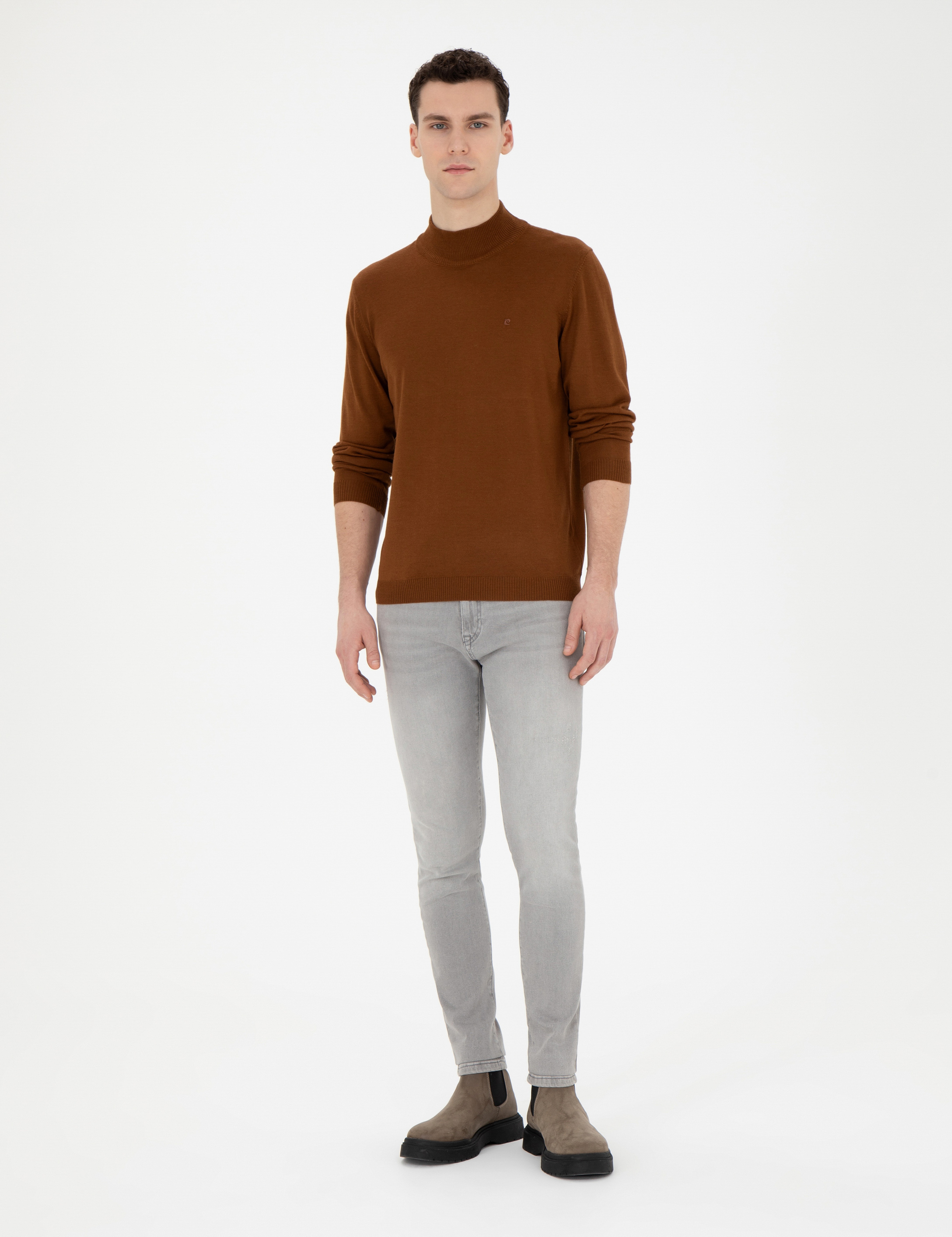 Taba Slim Fit Yarım Balıkçı Yaka Yün Karışımlı Basic Triko Kazak - Image 4