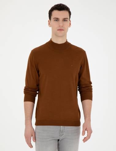 Taba Slim Fit Yarım Balıkçı Yaka Yün Karışımlı Basic Triko Kazak