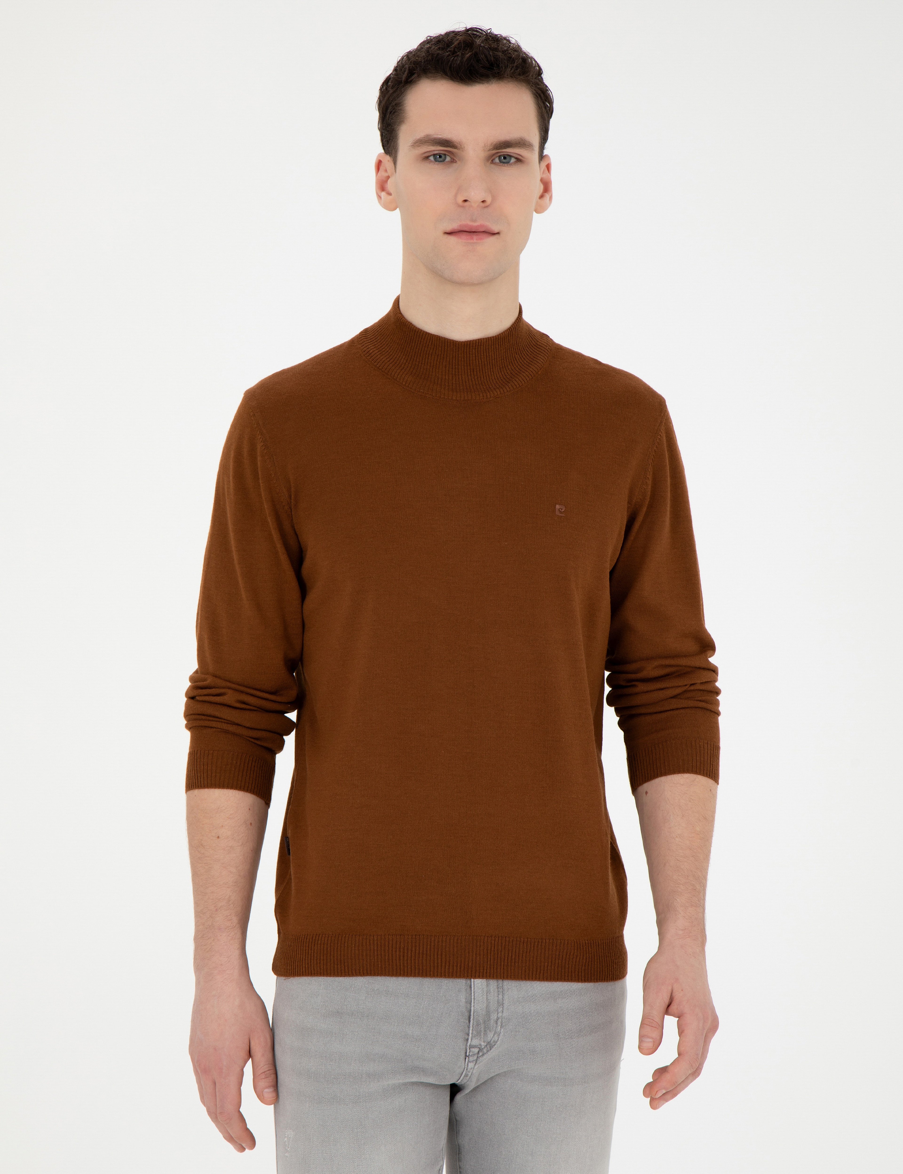 Taba Slim Fit Yarım Balıkçı Yaka Yün Karışımlı Basic Triko Kazak - Image 3