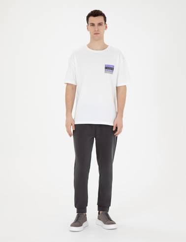Beyaz Comfort Fit %100 Pamuk Bisiklet Yaka Tişört