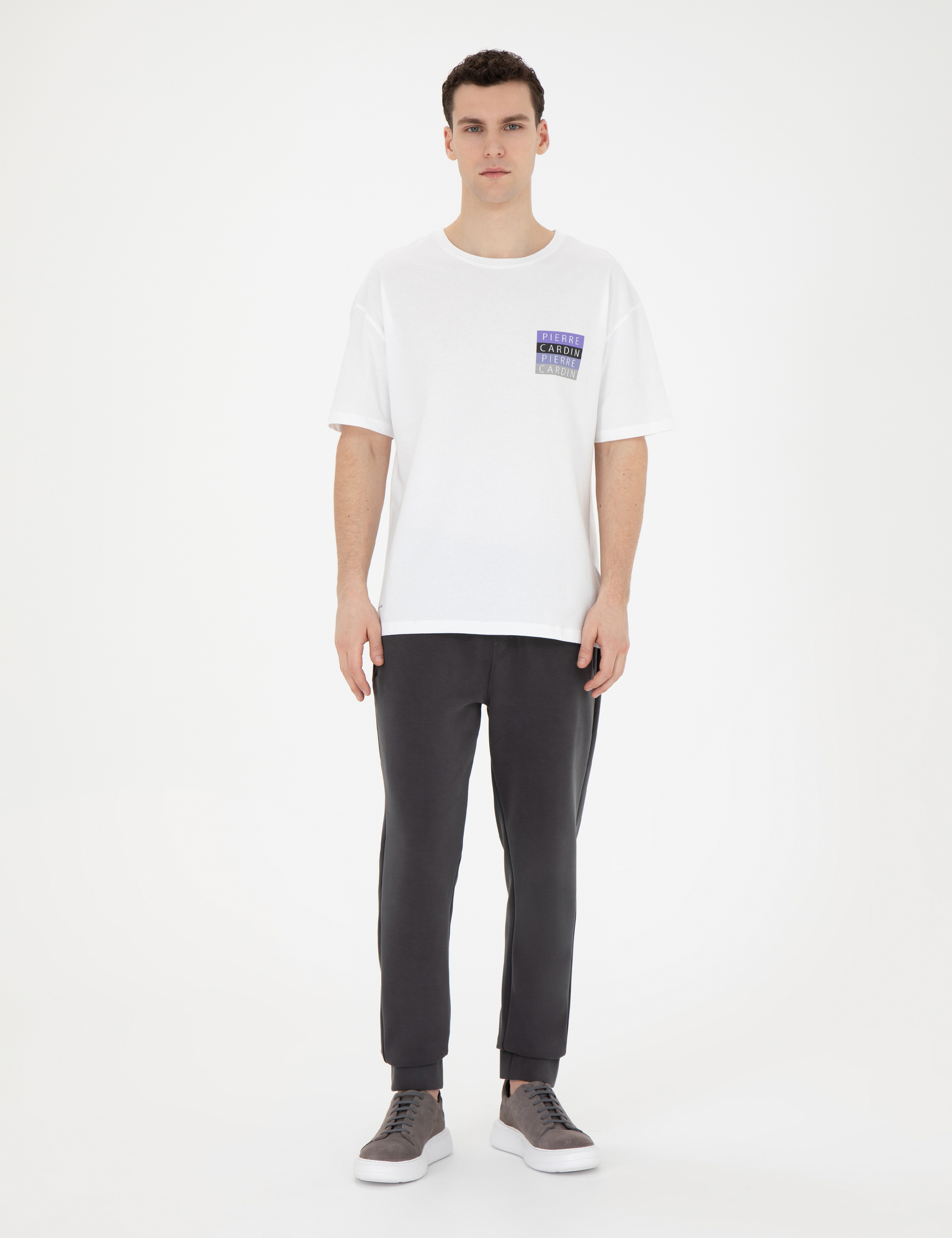 Beyaz Comfort Fit %100 Pamuk Bisiklet Yaka Tişört - Image 4