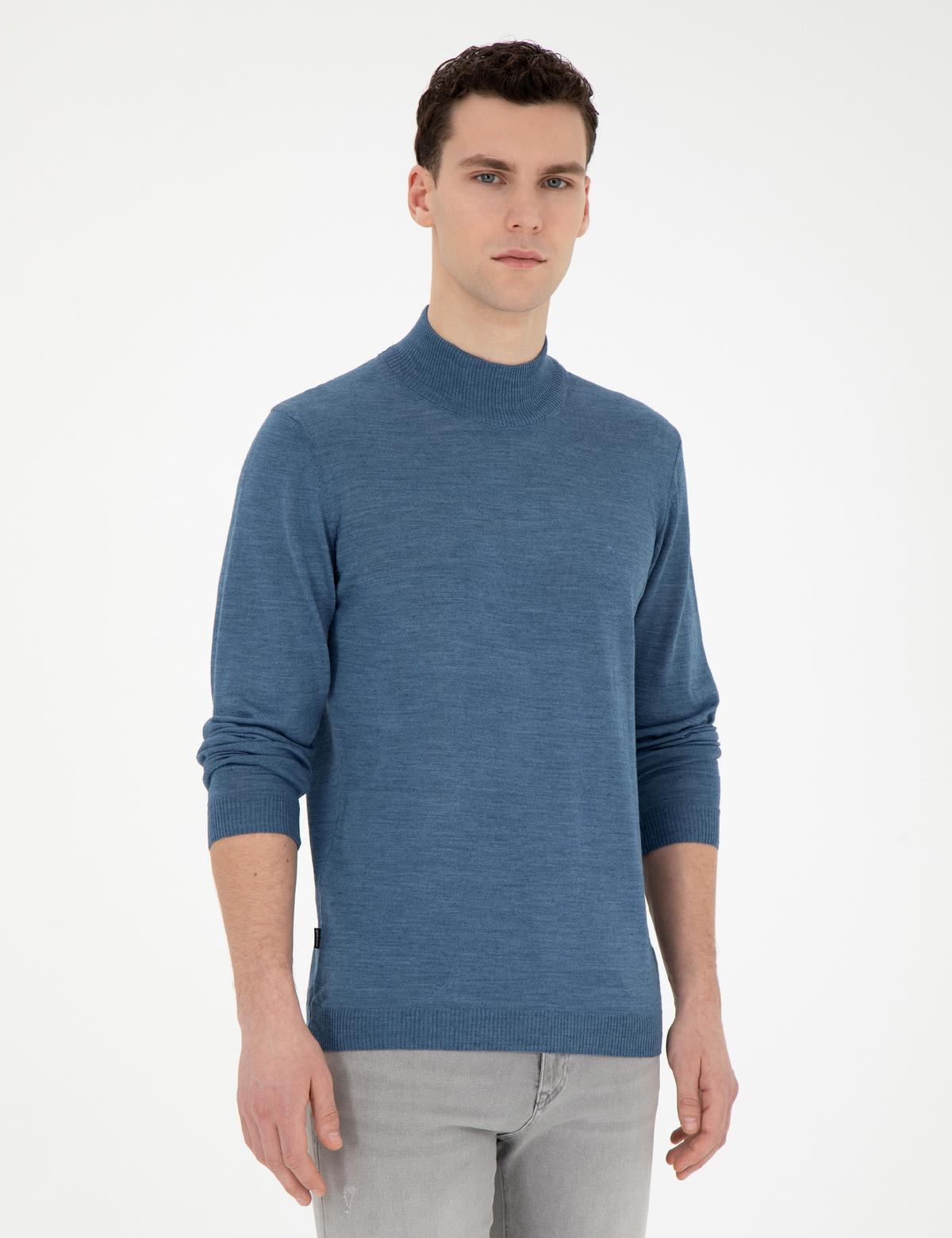 Mavi Slim Fit Yarım Balıkçı Yaka Yün Karışımlı Basic Triko Kazak