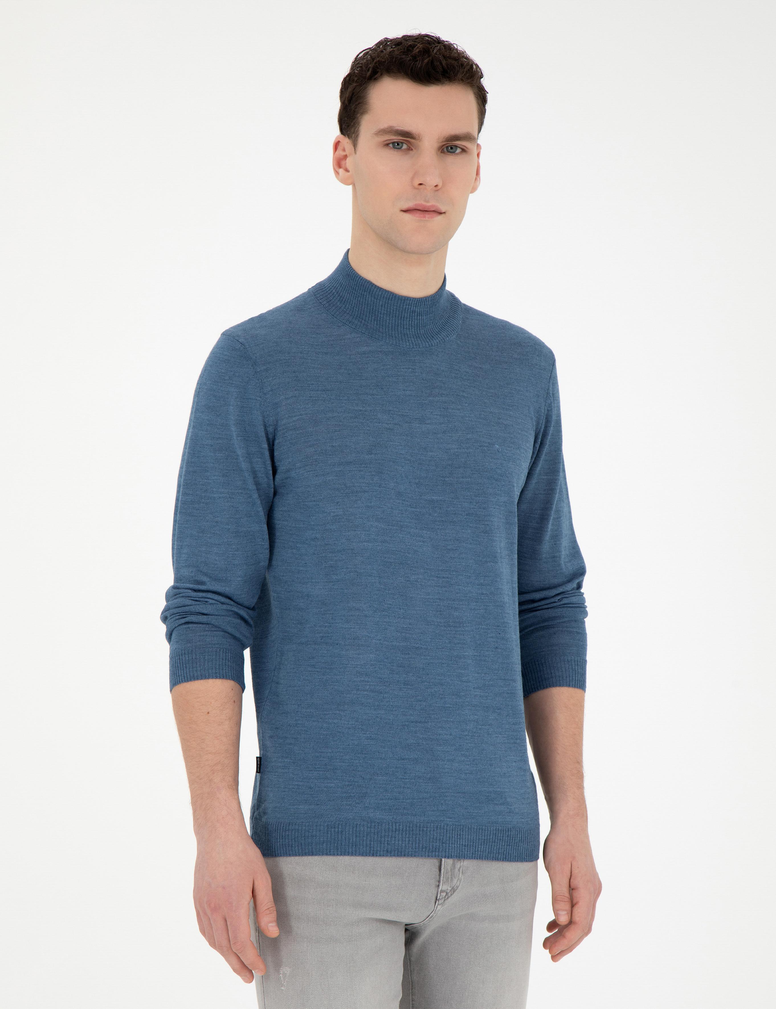 Mavi Slim Fit Yarım Balıkçı Yaka Yün Karışımlı Basic Triko Kazak