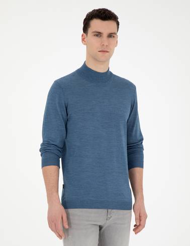 Mavi Slim Fit Yarım Balıkçı Yaka Yün Karışımlı Basic Triko Kazak