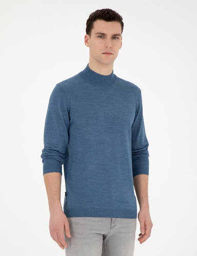 Mavi Slim Fit Yarım Balıkçı Yaka Yün Karışımlı Basic Triko Kazak