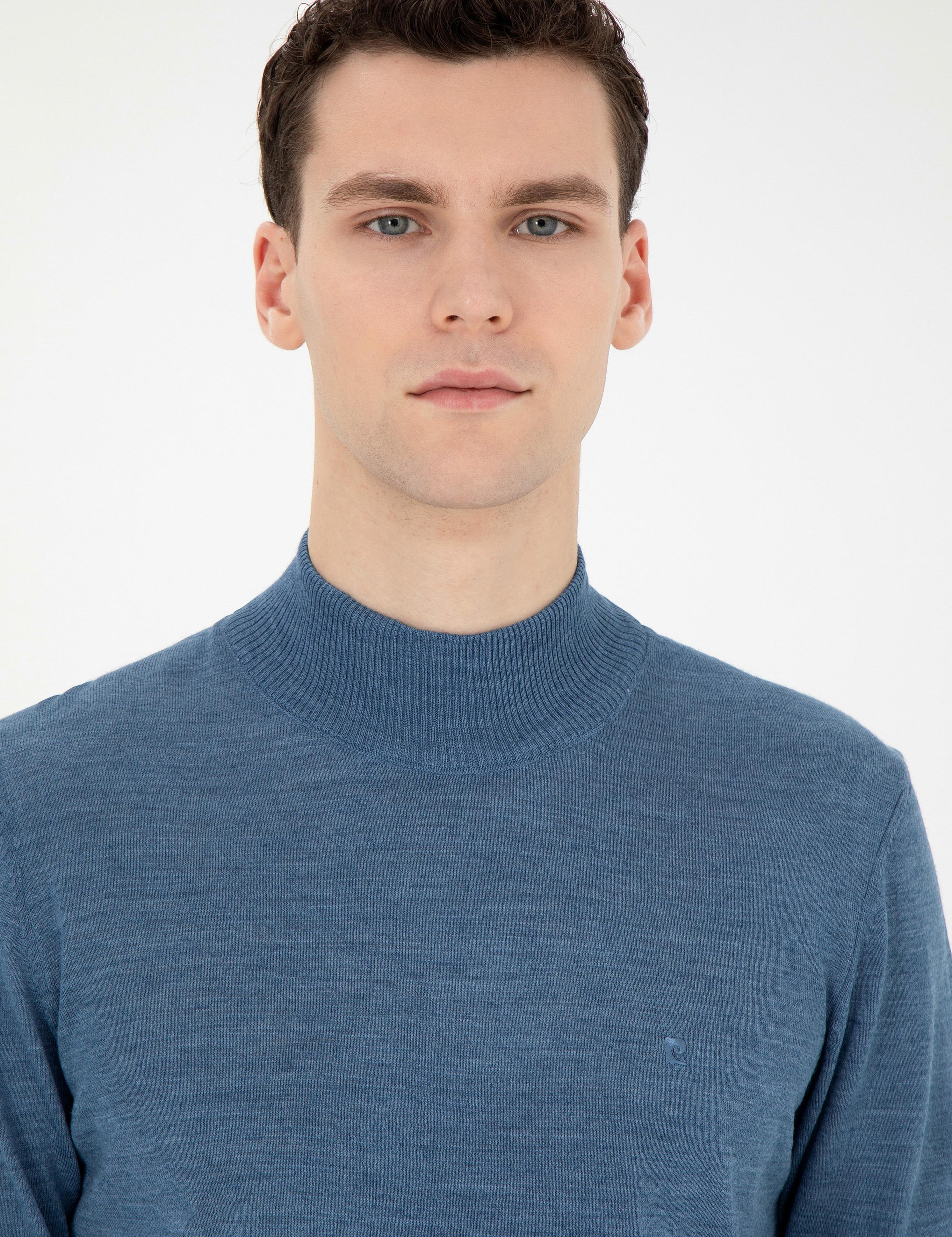 Mavi Slim Fit Yarım Balıkçı Yaka Yün Karışımlı Basic Triko Kazak