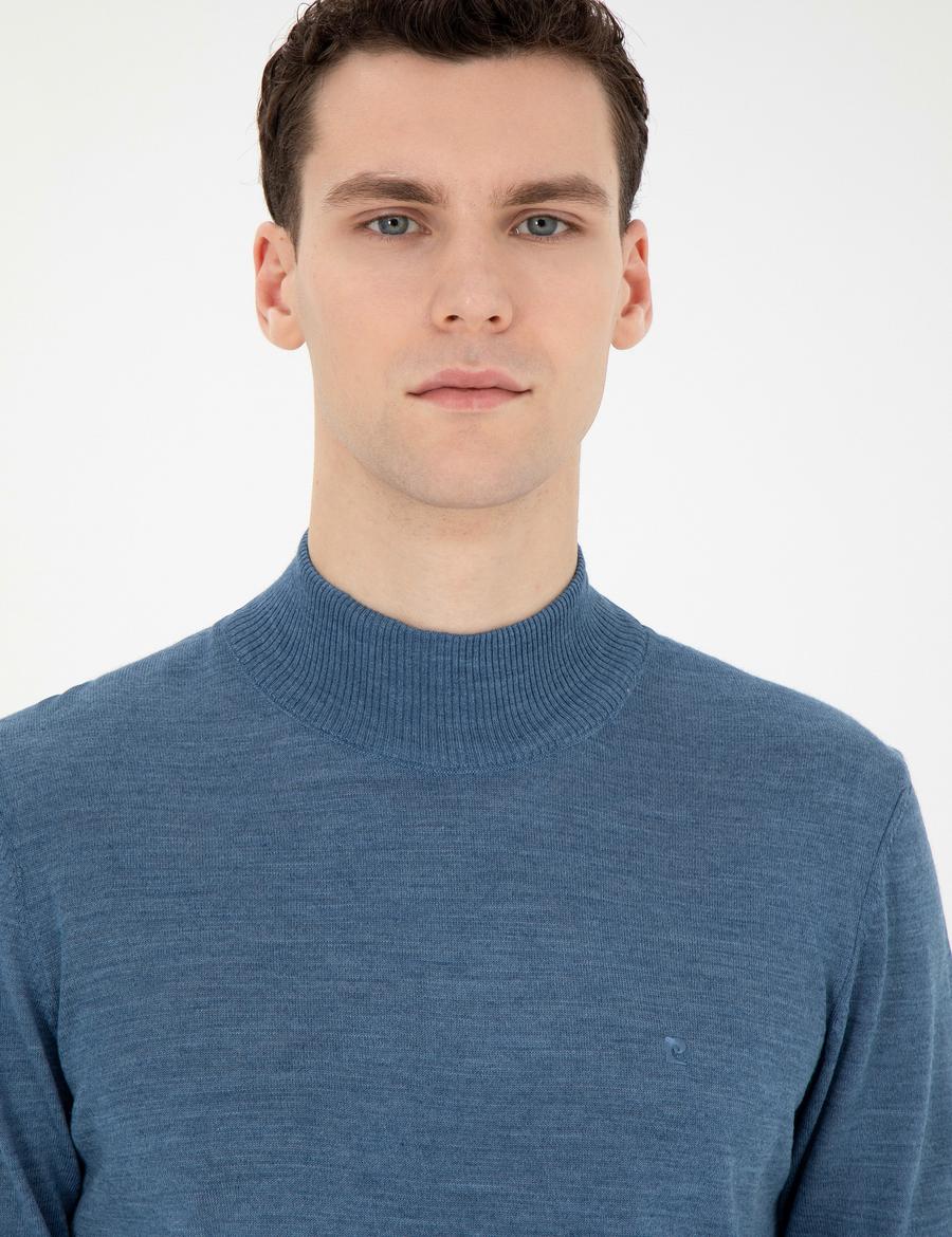Mavi Slim Fit Yarım Balıkçı Yaka Yün Karışımlı Basic Triko Kazak