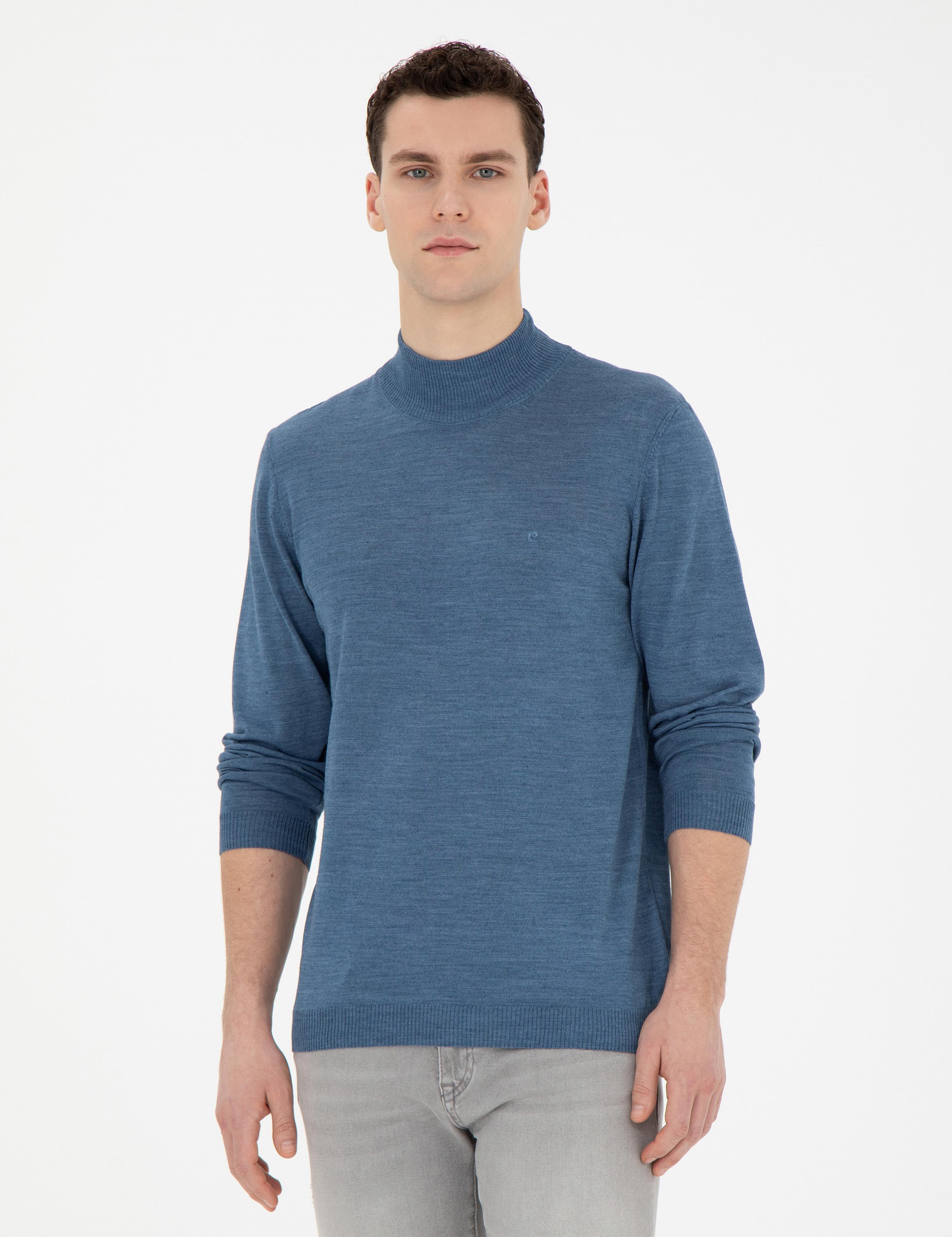 Mavi Slim Fit Yarım Balıkçı Yaka Yün Karışımlı Basic Triko Kazak