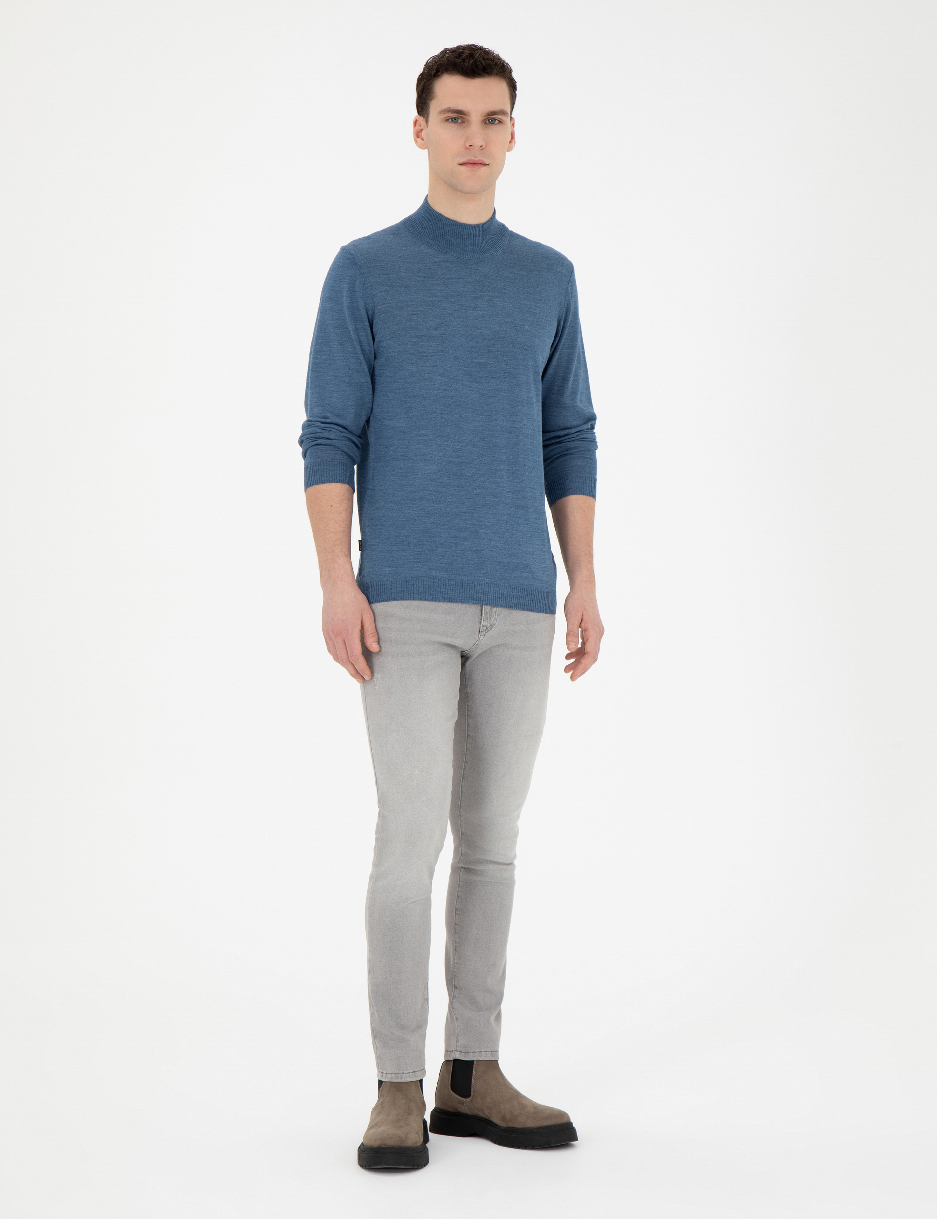 Mavi Slim Fit Yarım Balıkçı Yaka Yün Karışımlı Basic Triko Kazak