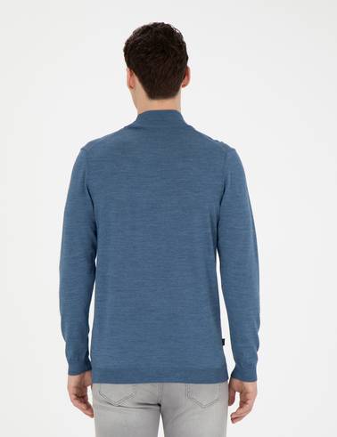 Mavi Slim Fit Yarım Balıkçı Yaka Yün Karışımlı Basic Triko Kazak