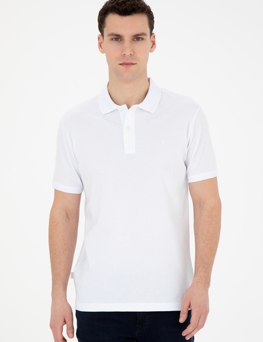Beyaz Slim Fit %100 Pamuk Basic Düğmeli Polo Yaka Basic Tişört