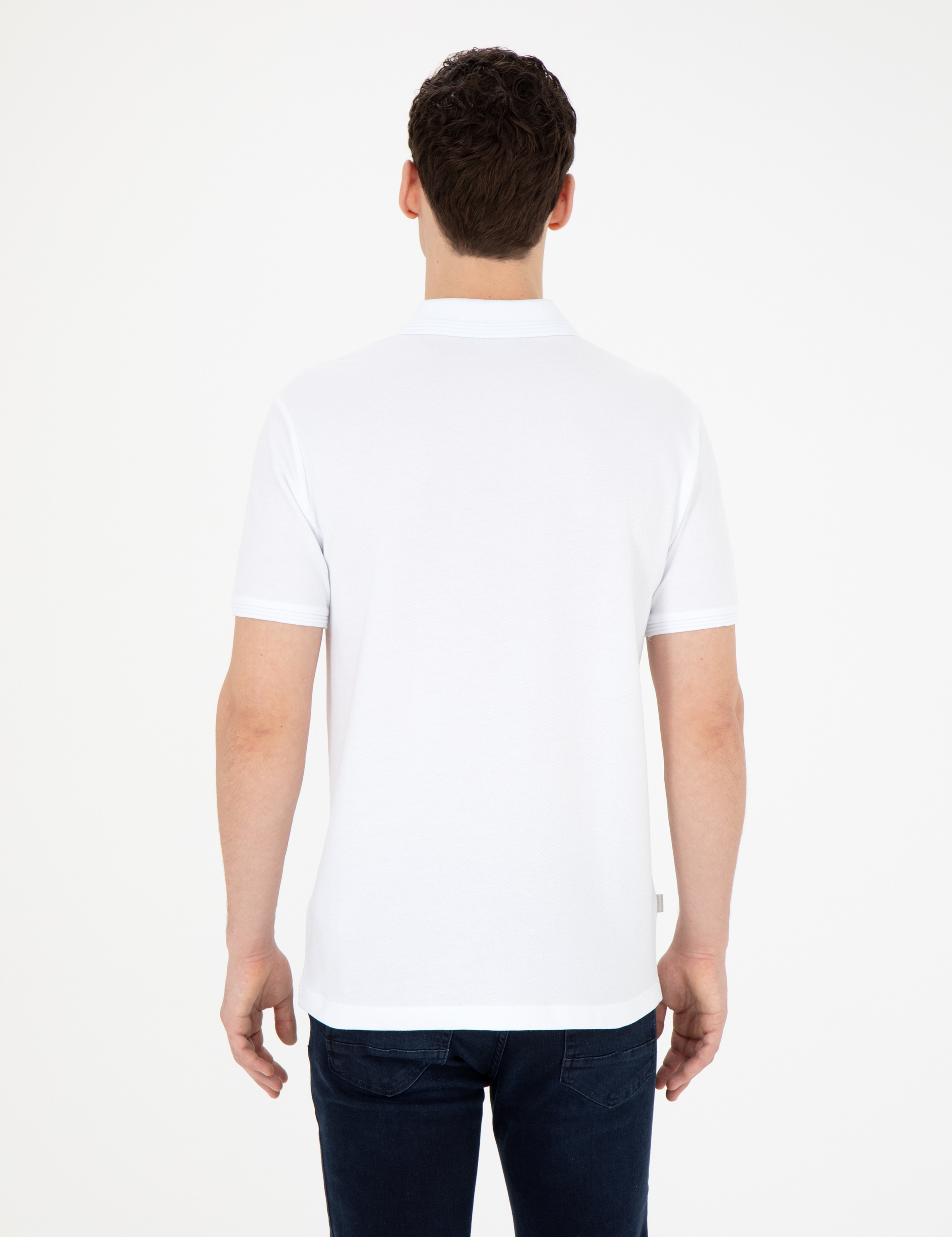 Beyaz Slim Fit Basic Tişört - Image 5