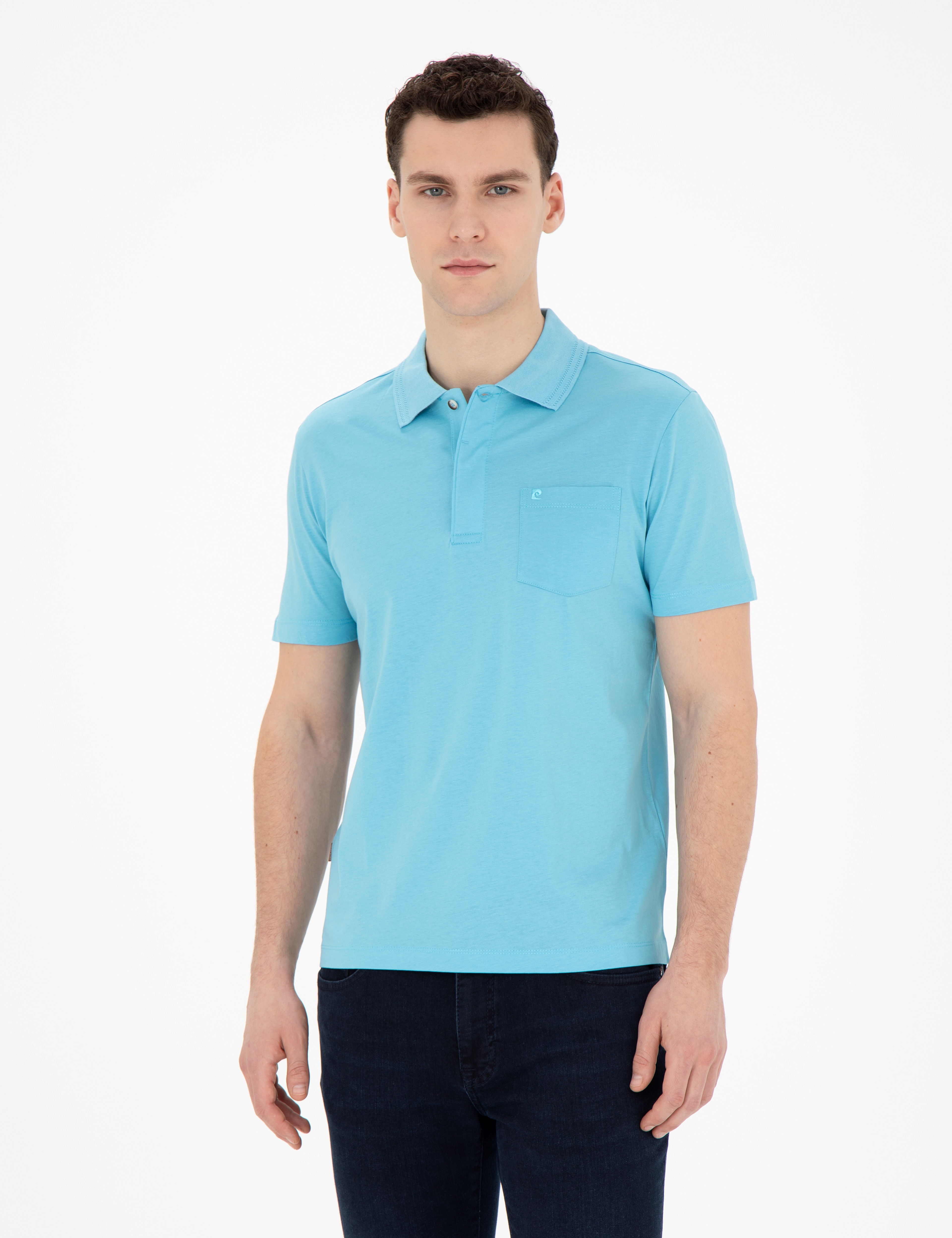 Açık Mavi Regular Fit %100 Pamuk  Merserize Düğmeli Polo Yaka Basic Tişört