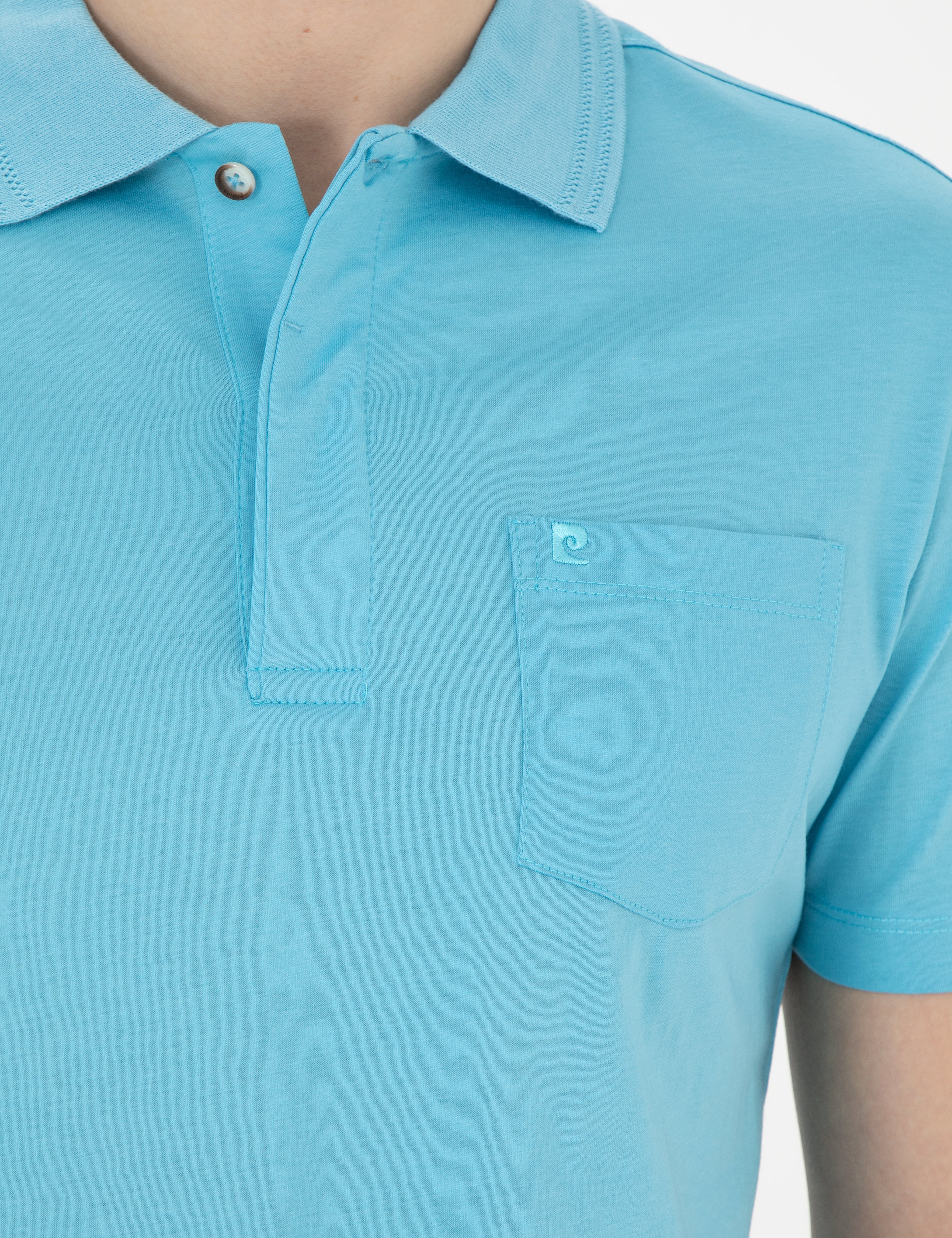 Açık Mavi Regular Fit %100 Pamuk Merserize Düğmeli Polo Yaka Basic Tişört - Image 7