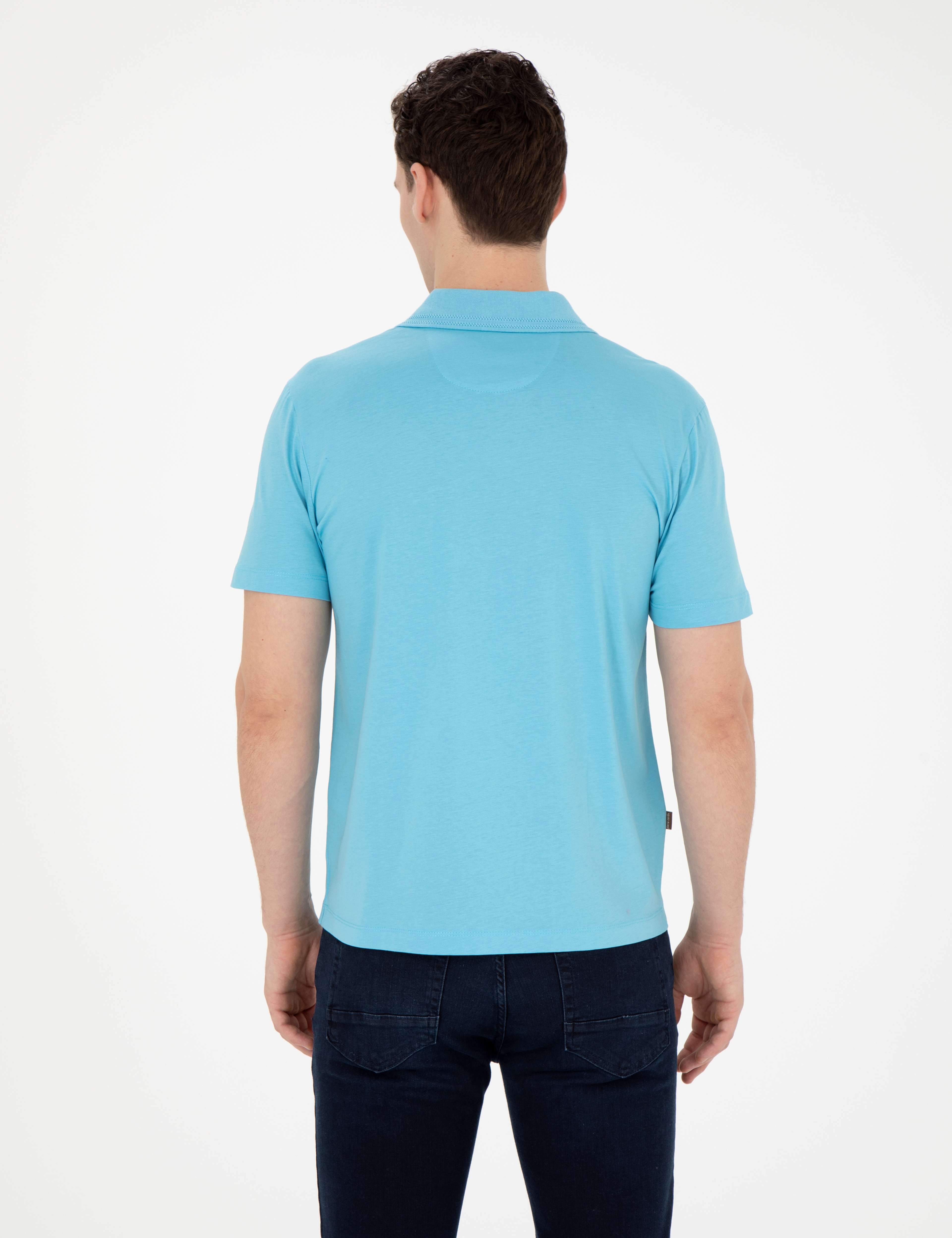 Açık Mavi Regular Fit %100 Pamuk  Merserize Düğmeli Polo Yaka Basic Tişört