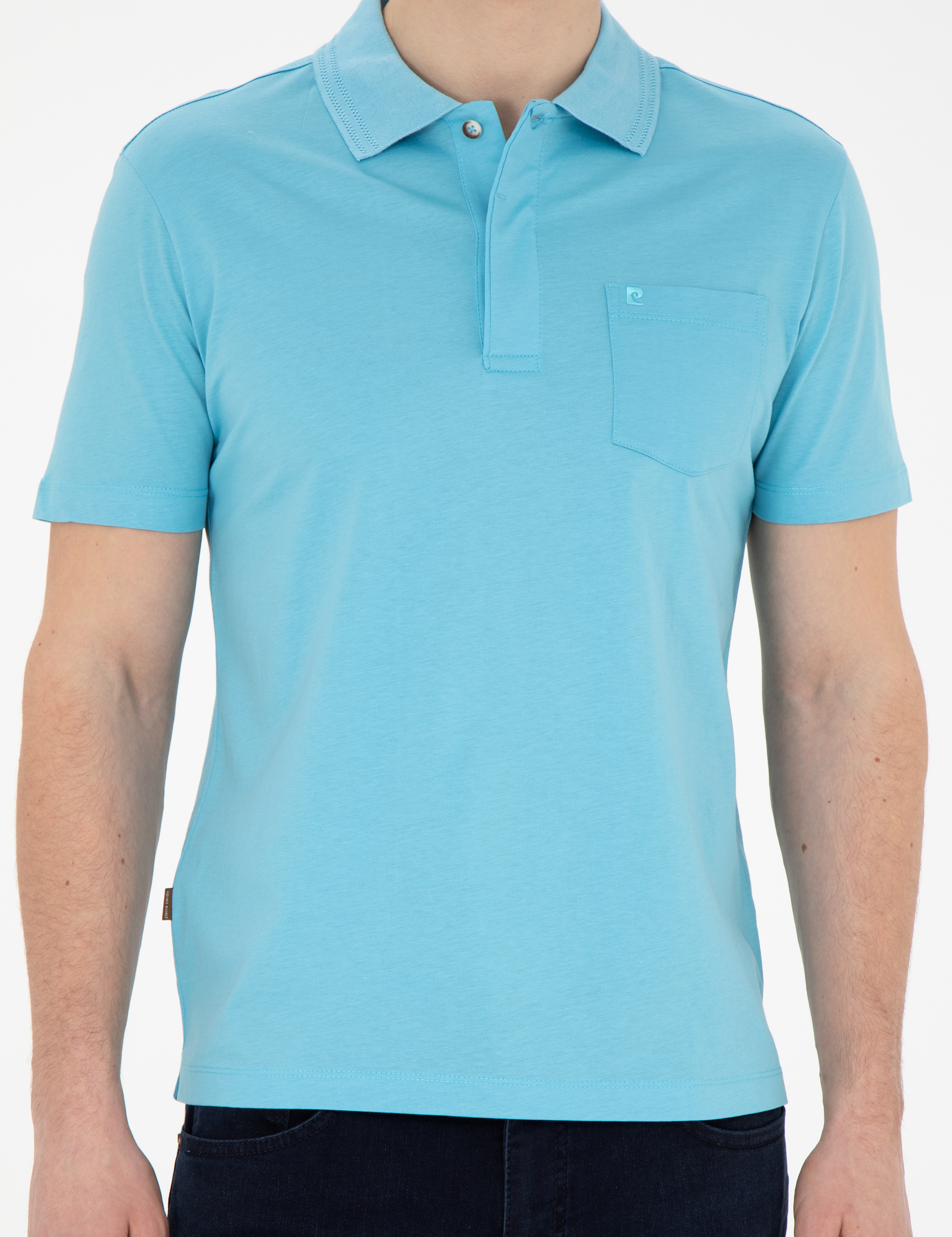 Açık Mavi Regular Fit %100 Pamuk Merserize Düğmeli Polo Yaka Basic Tişört - Image 6