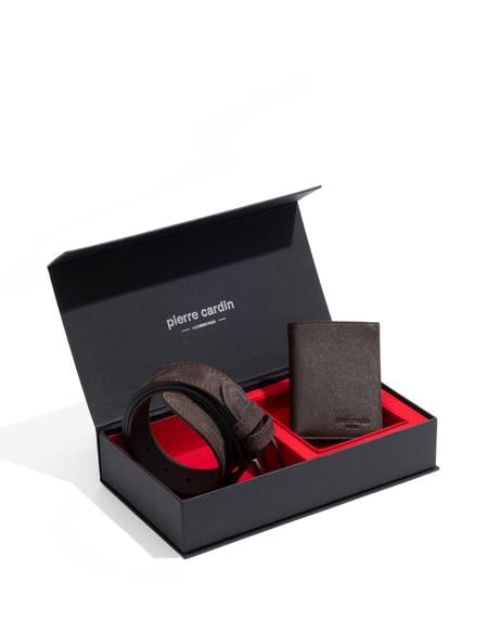 Kahverengi Kemer & Cüzdan Set - 50293590002