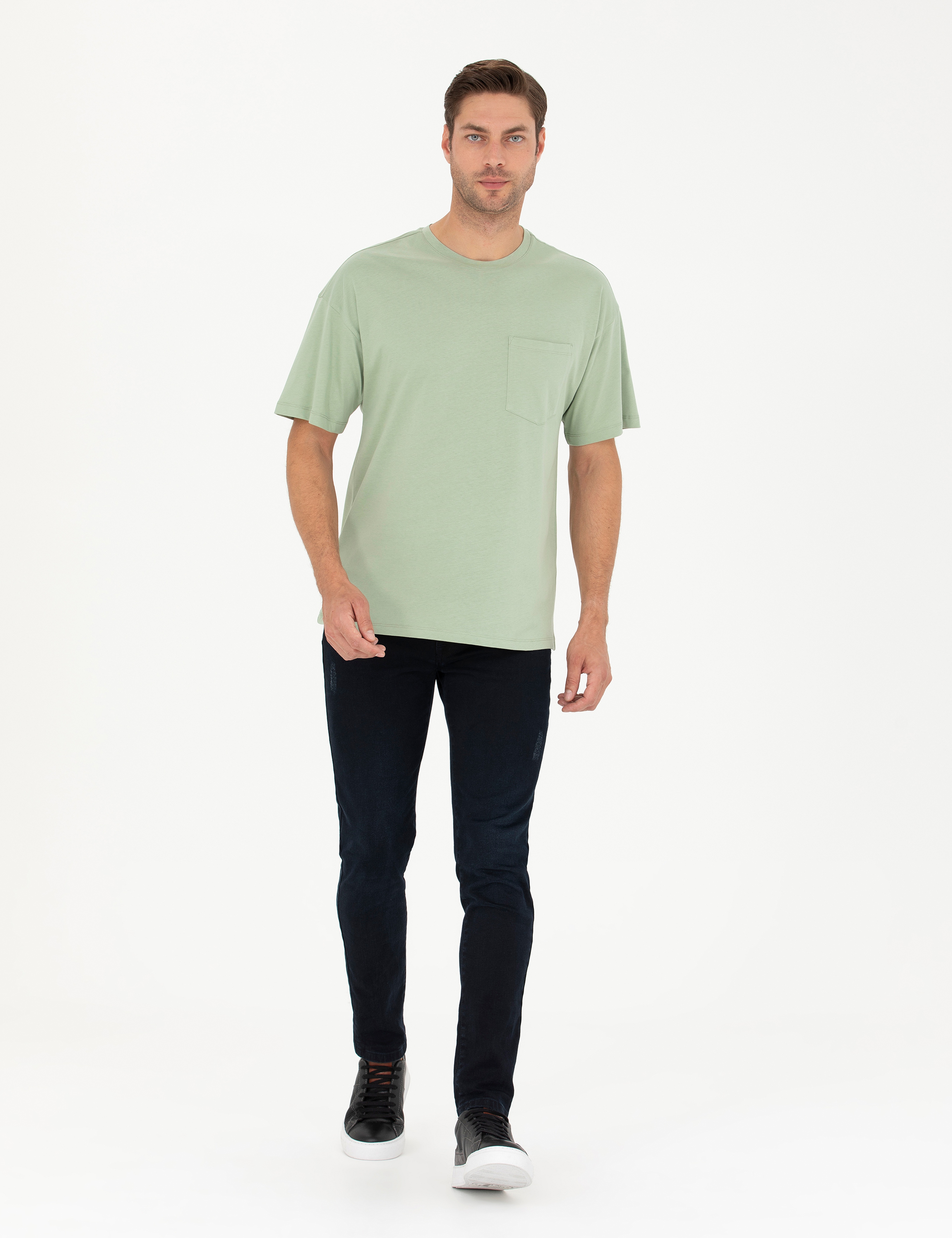 Yeşil Comfort Fit %100 Pamuk Bisiklet Yaka Tişört - Image 4