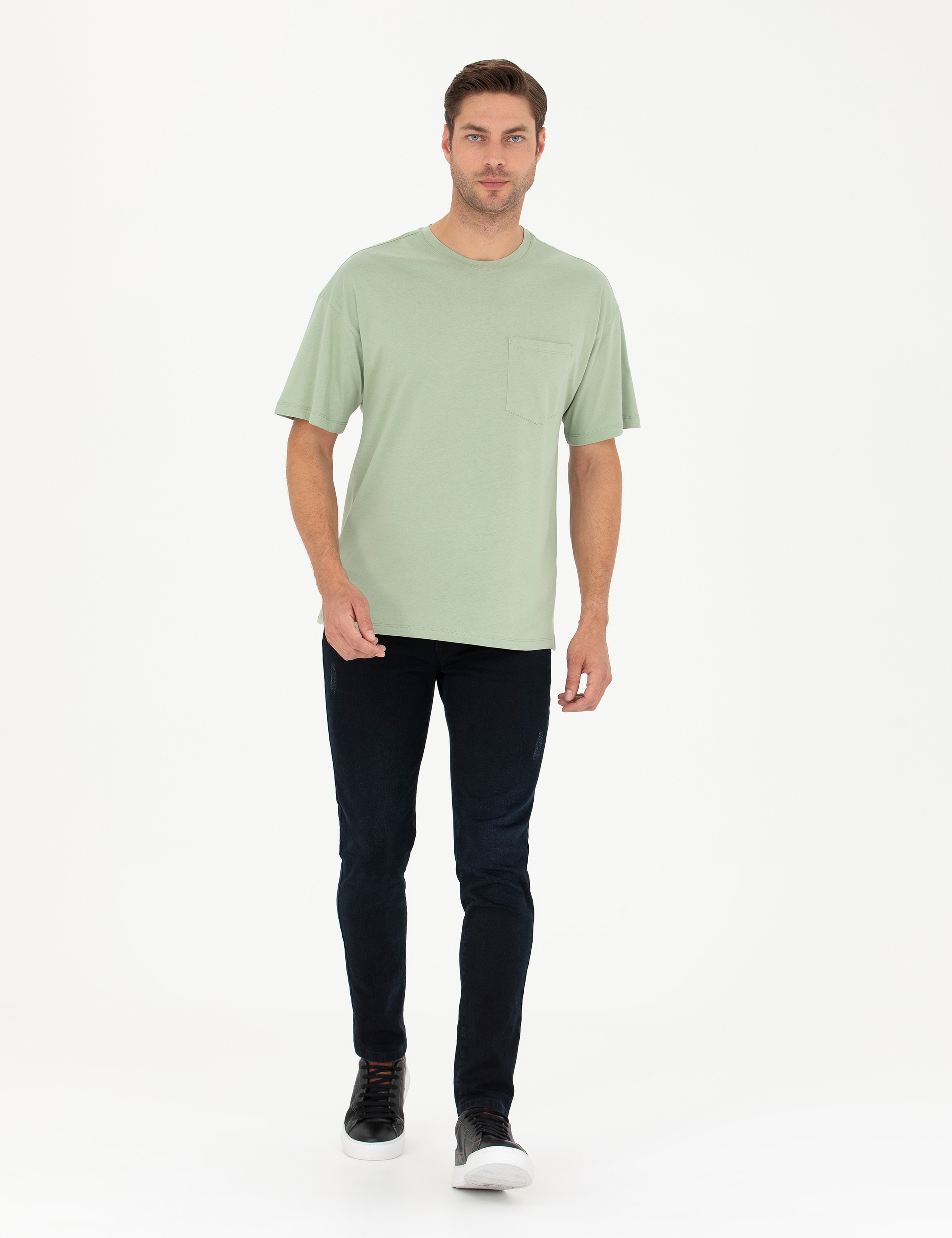 Yeşil Comfort Fit %100 Pamuk Bisiklet Yaka Tişört