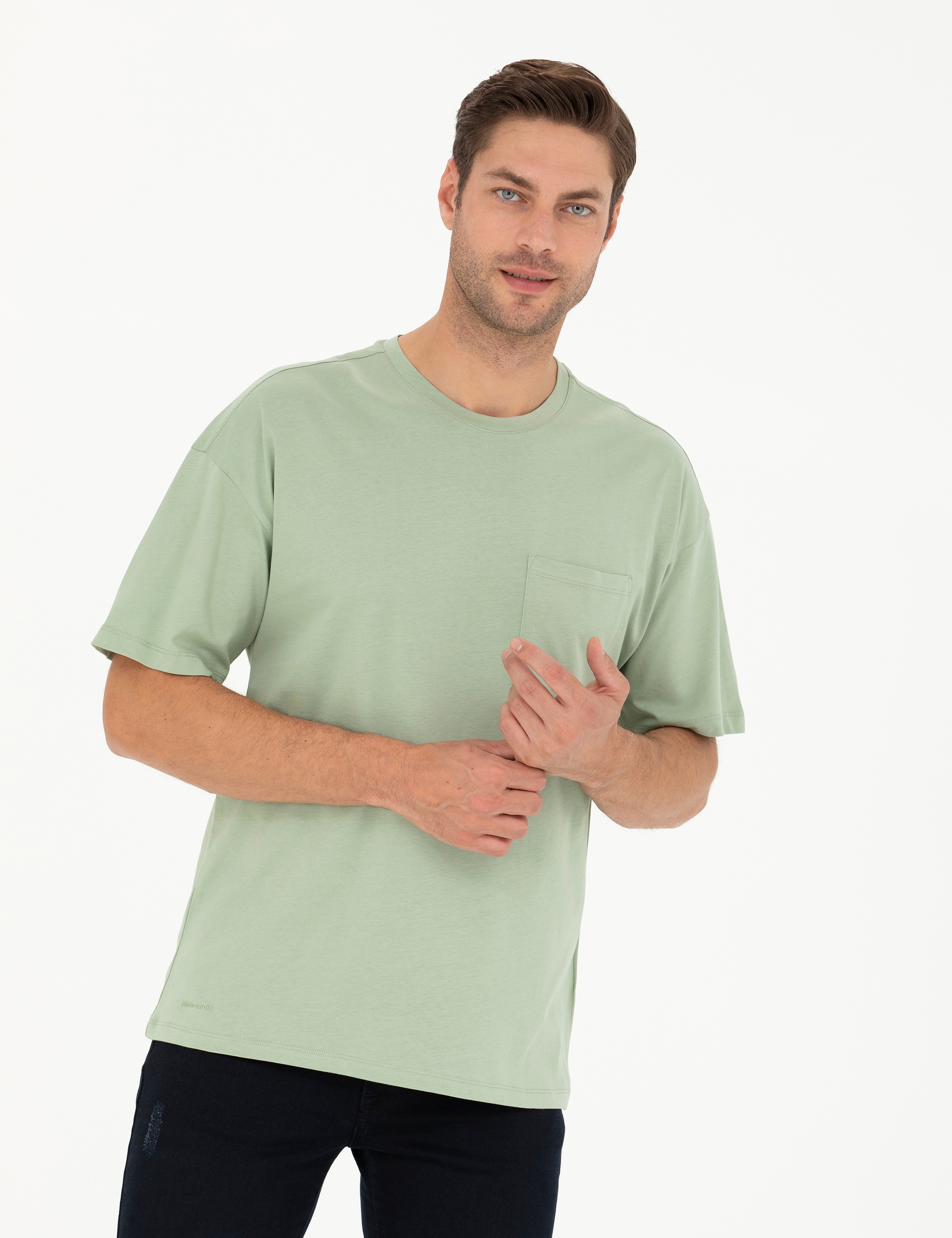 Yeşil Comfort Fit %100 Pamuk Bisiklet Yaka Tişört