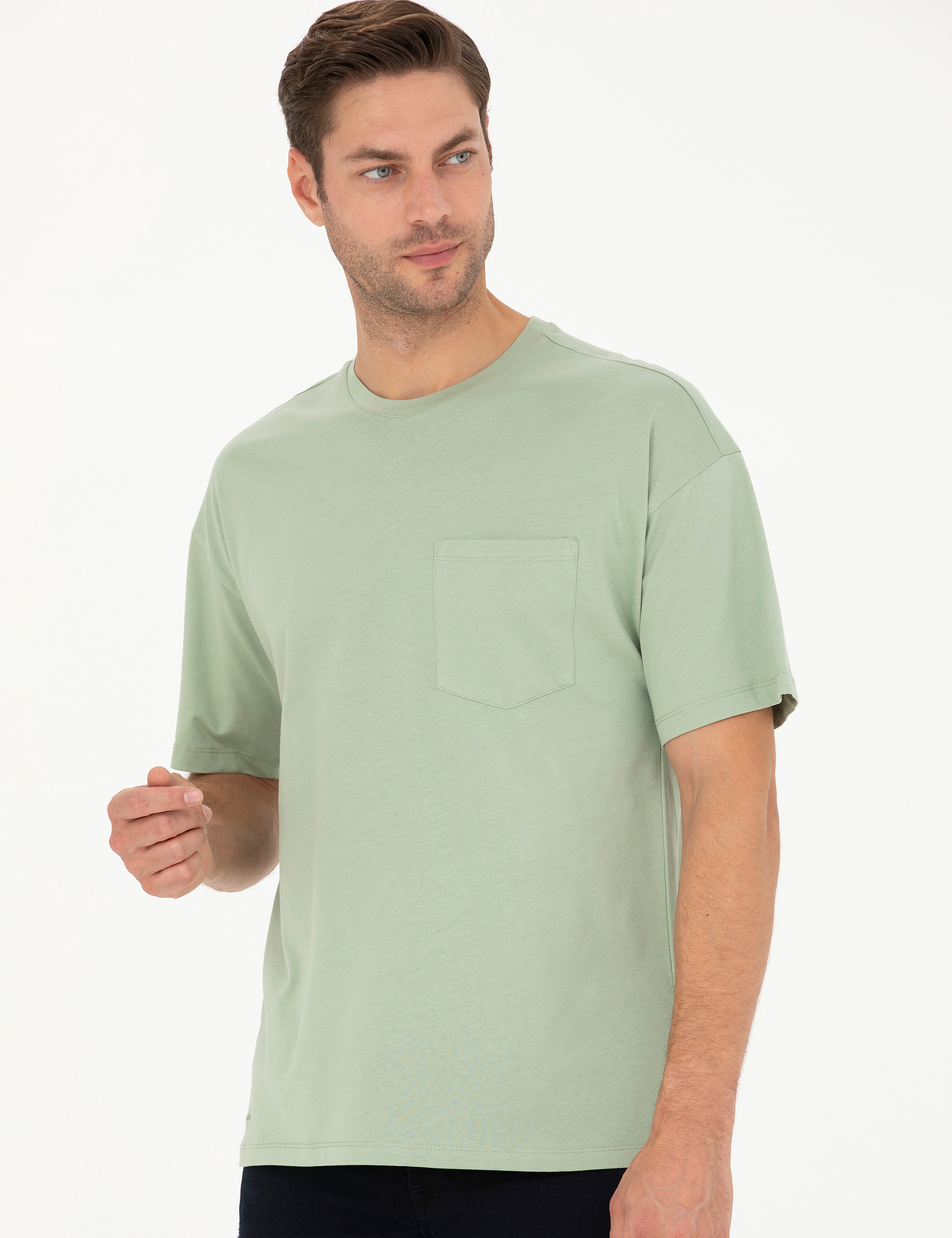 Yeşil Comfort Fit %100 Pamuk Bisiklet Yaka Tişört - Image 1