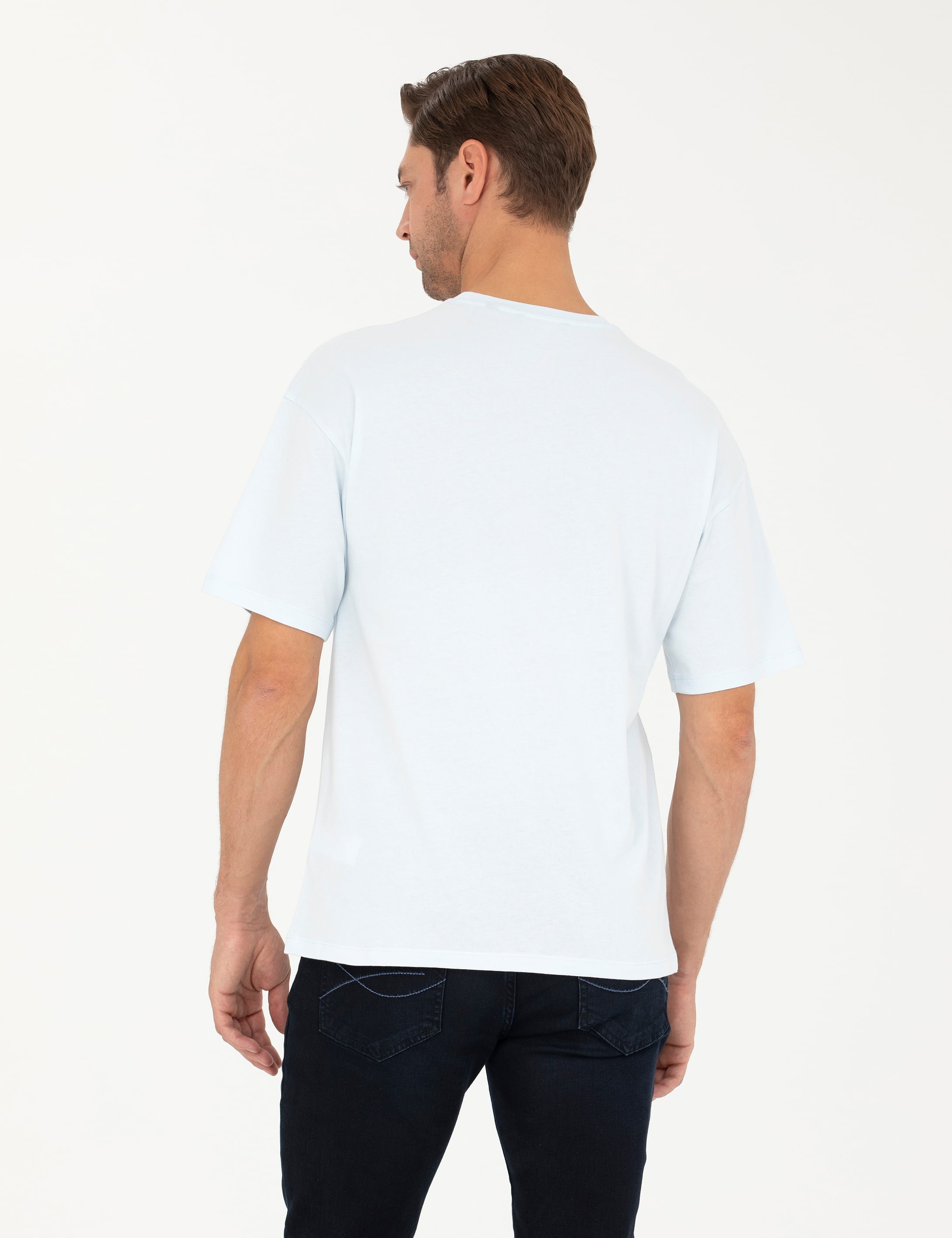 Açık Mavi Comfort Fit %100 Pamuk Tişört