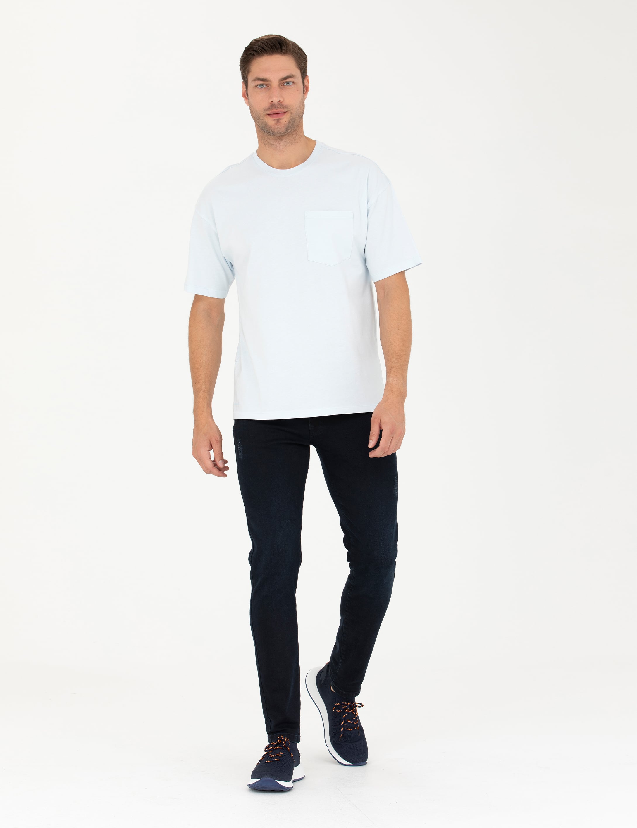 Açık Mavi Comfort Fit %100 Pamuk Tişört - Image 4