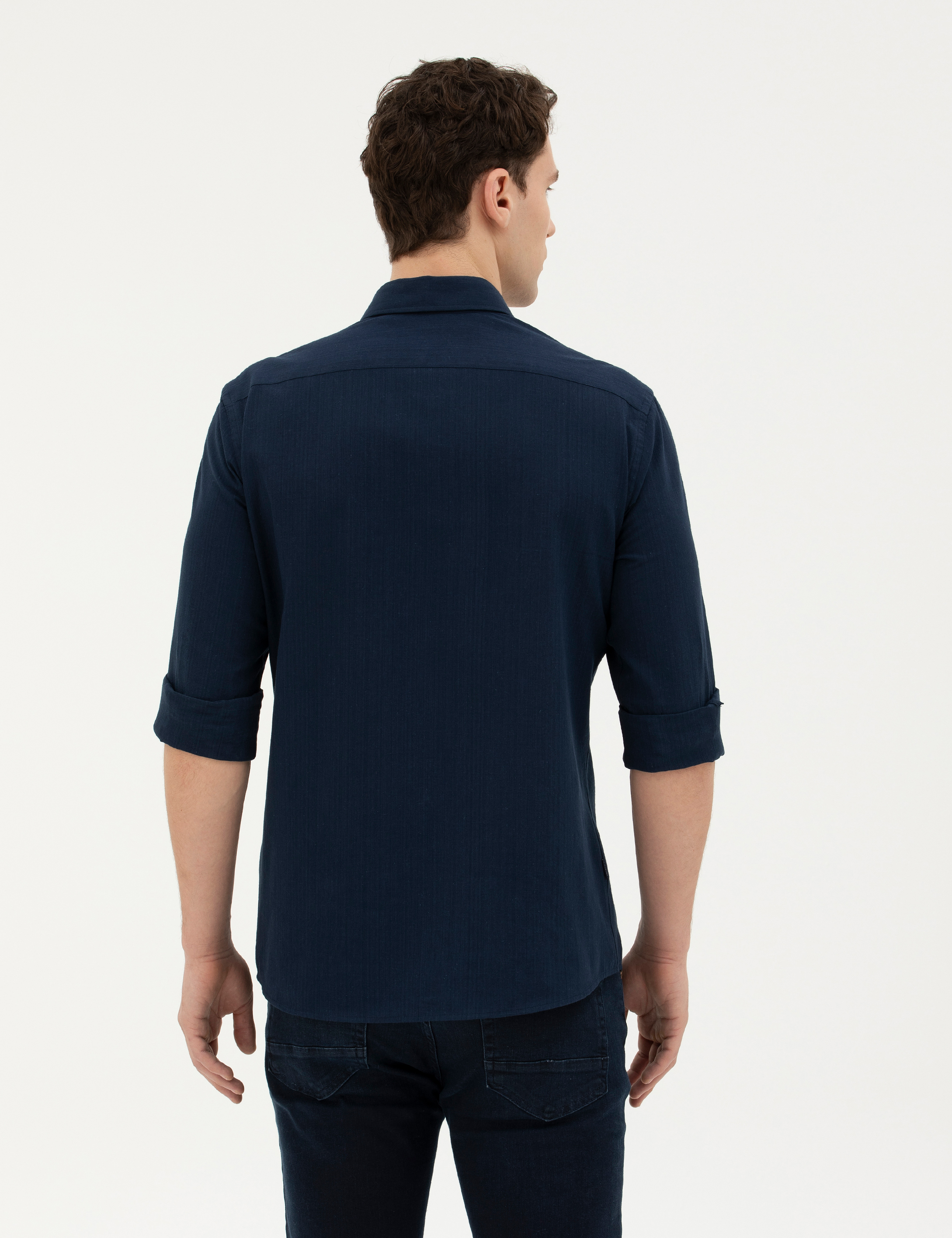 Lacivert Slim Fit Uzun Kollu Gömlek - Image 5
