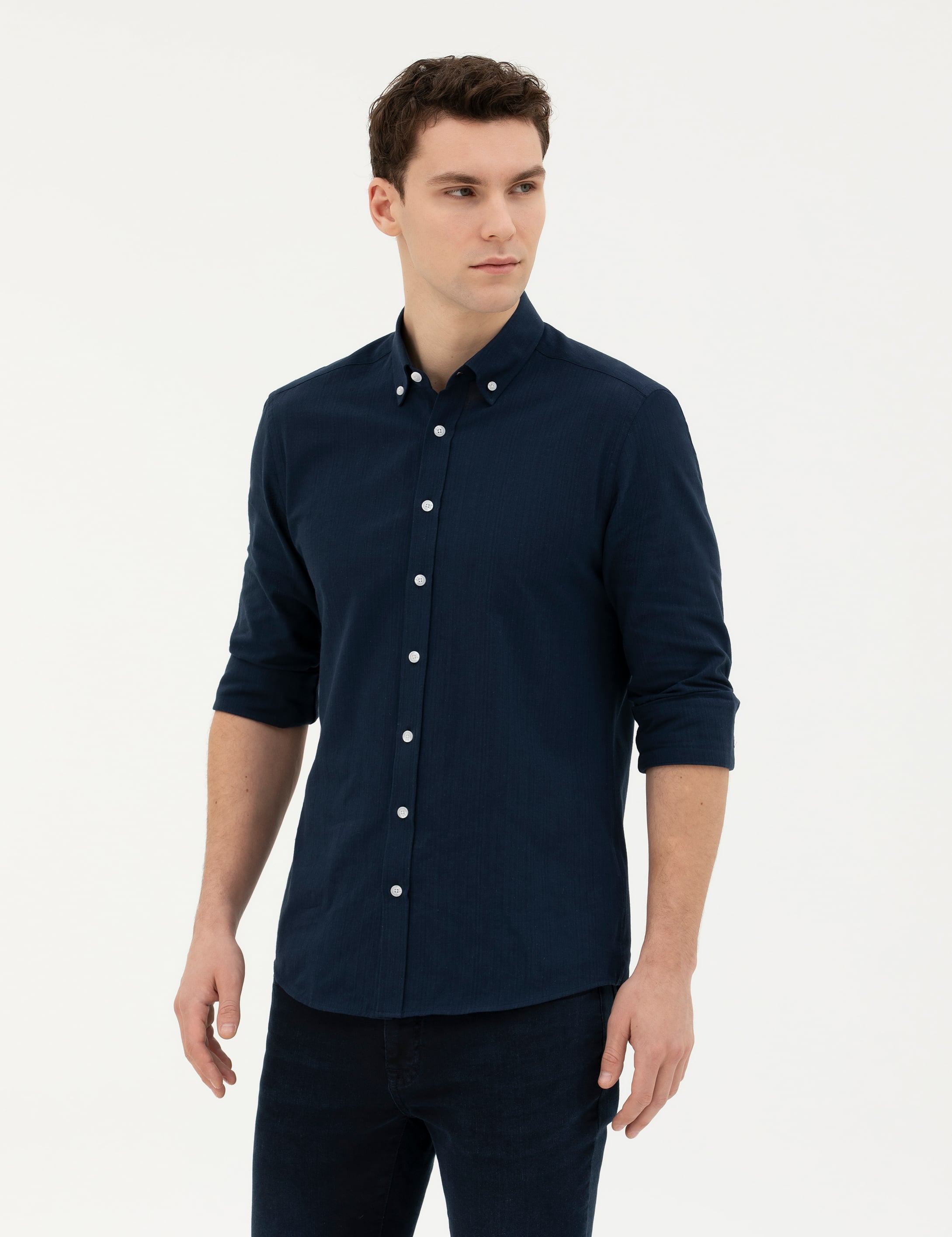 Lacivert Slim Fit Uzun Kollu Gömlek