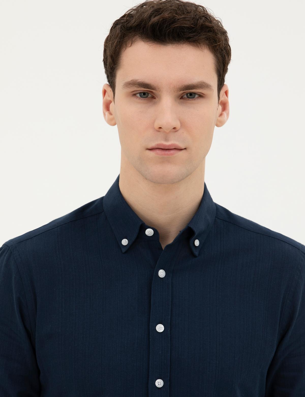 Lacivert Slim Fit Uzun Kollu Gömlek - 50283343070