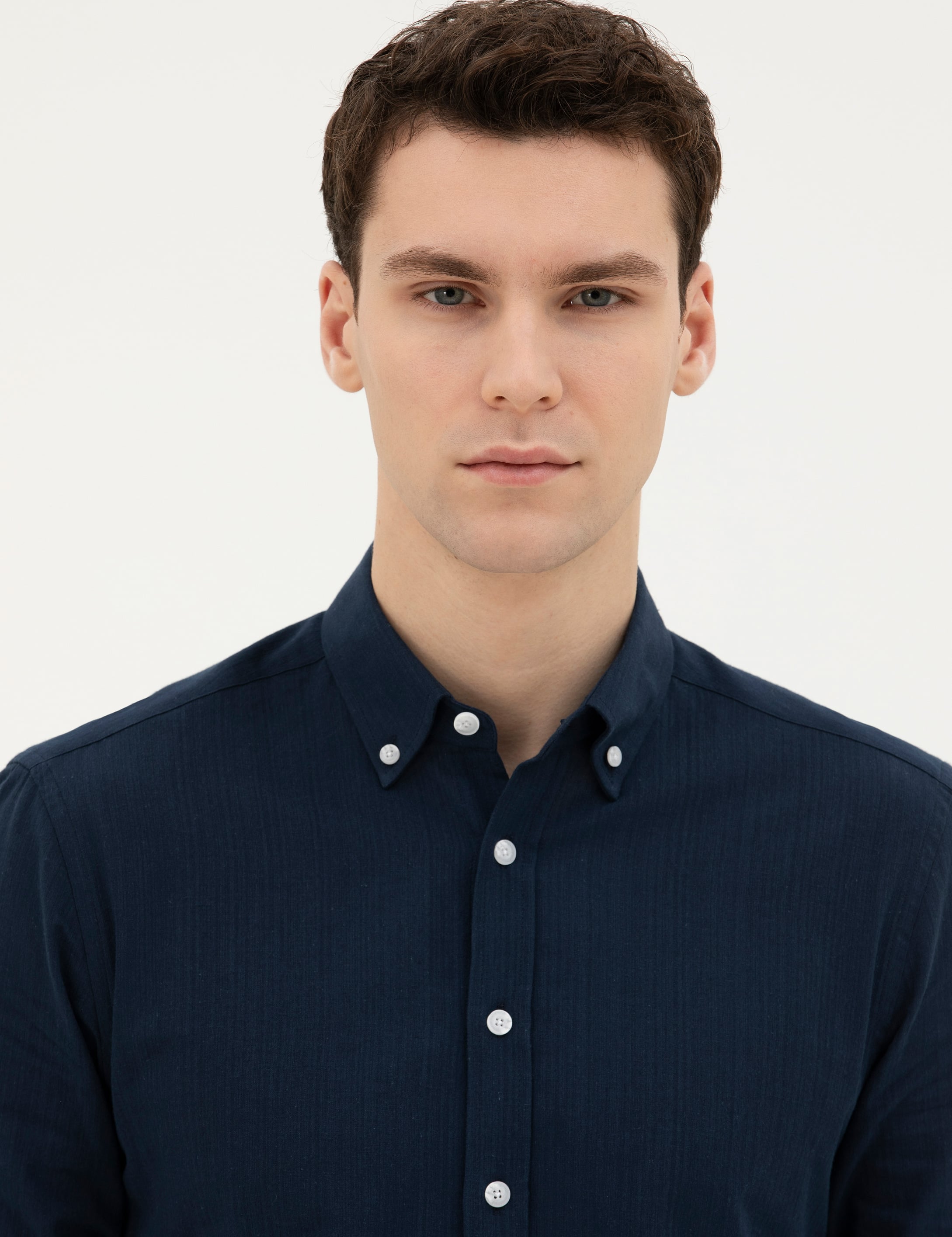 Lacivert Slim Fit Uzun Kollu Gömlek - Image 2