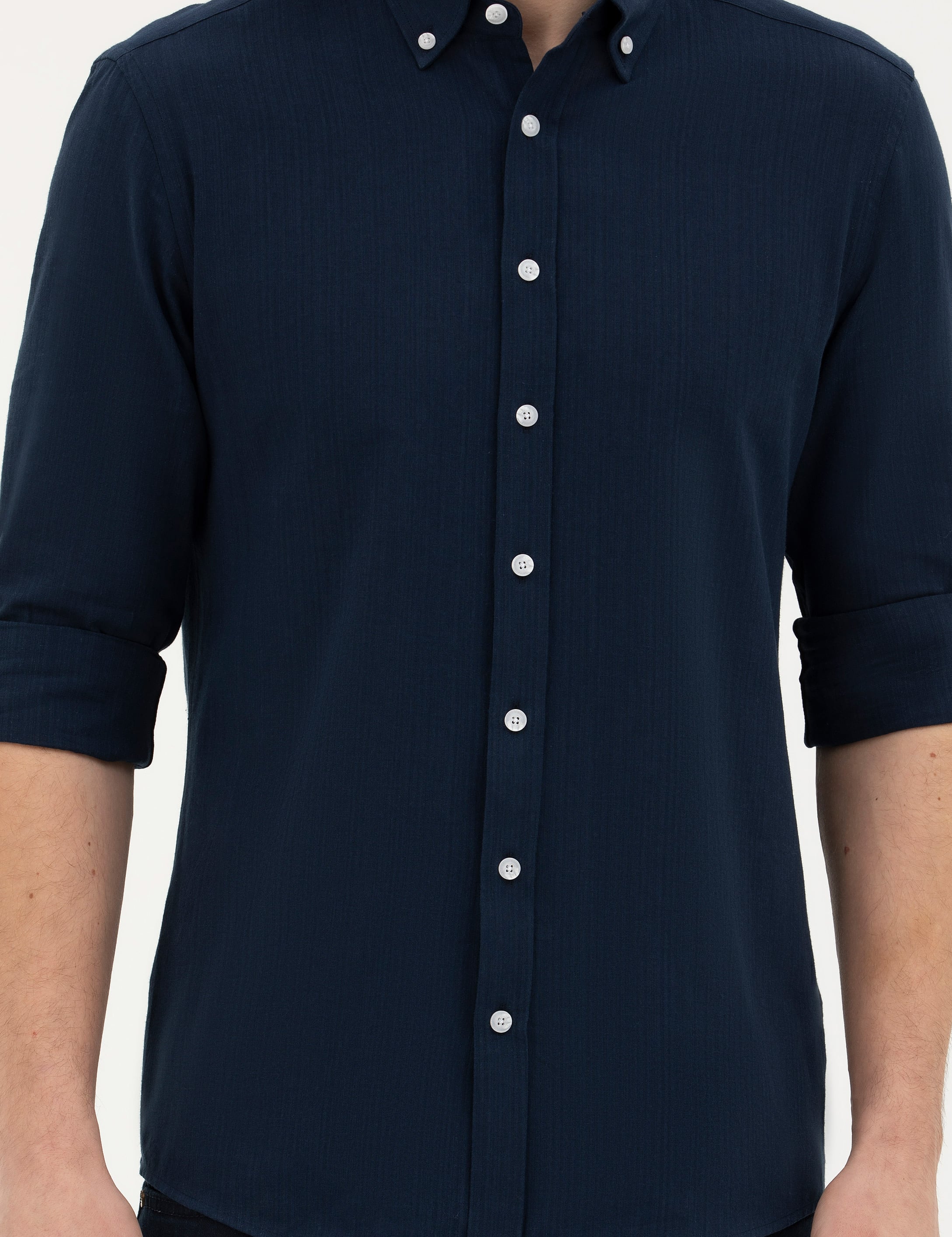 Lacivert Slim Fit Uzun Kollu Gömlek - Image 6