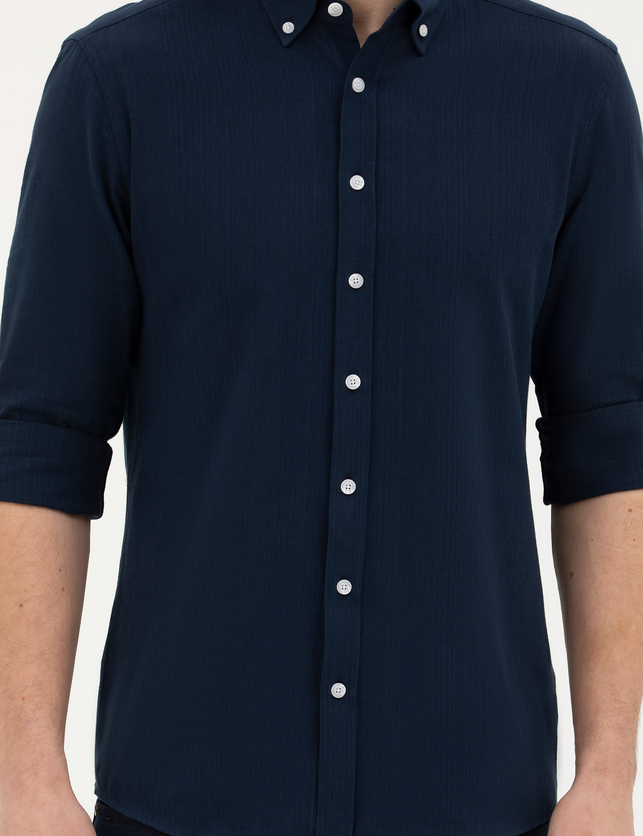Lacivert Slim Fit Uzun Kollu Gömlek