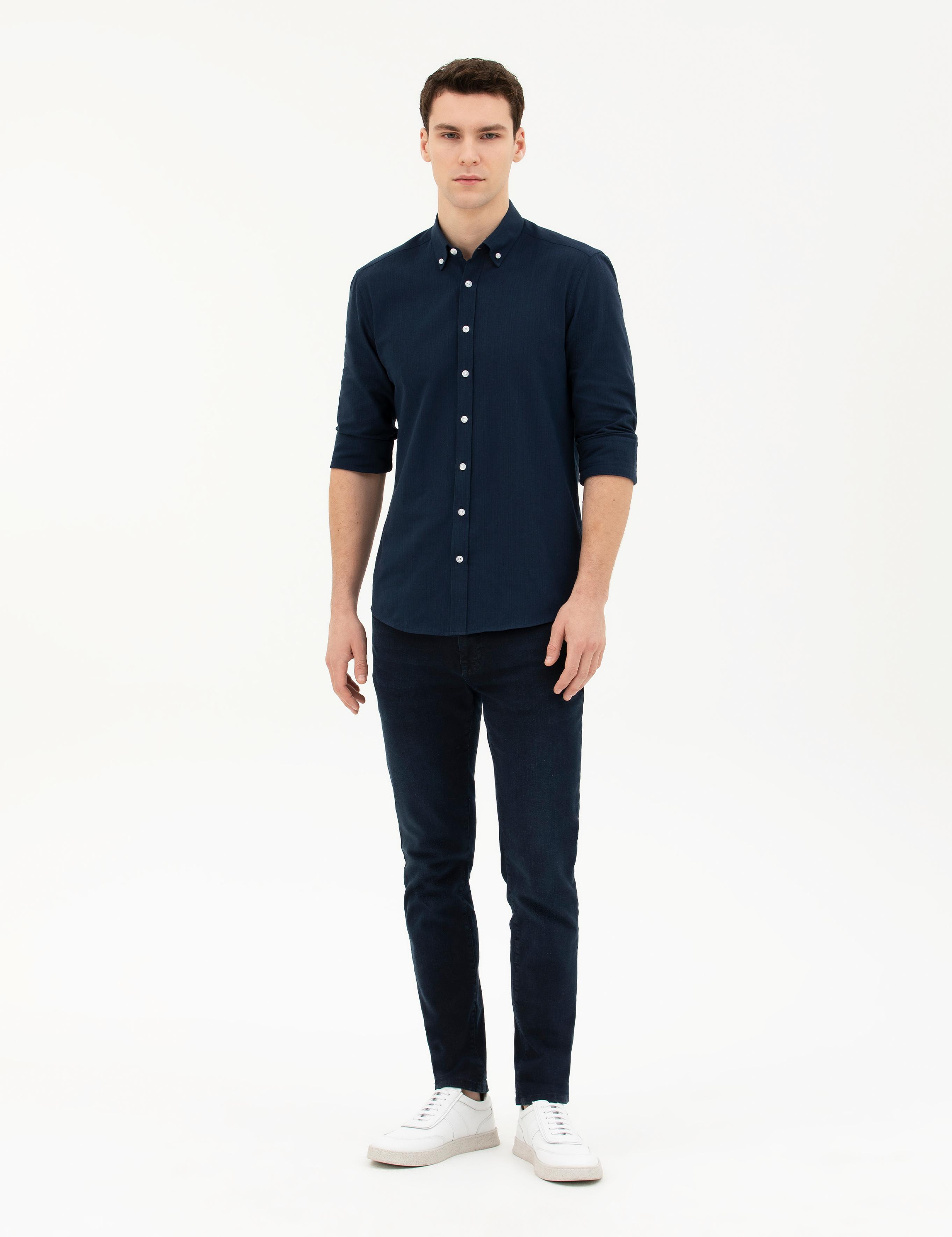 Lacivert Slim Fit Uzun Kollu Gömlek