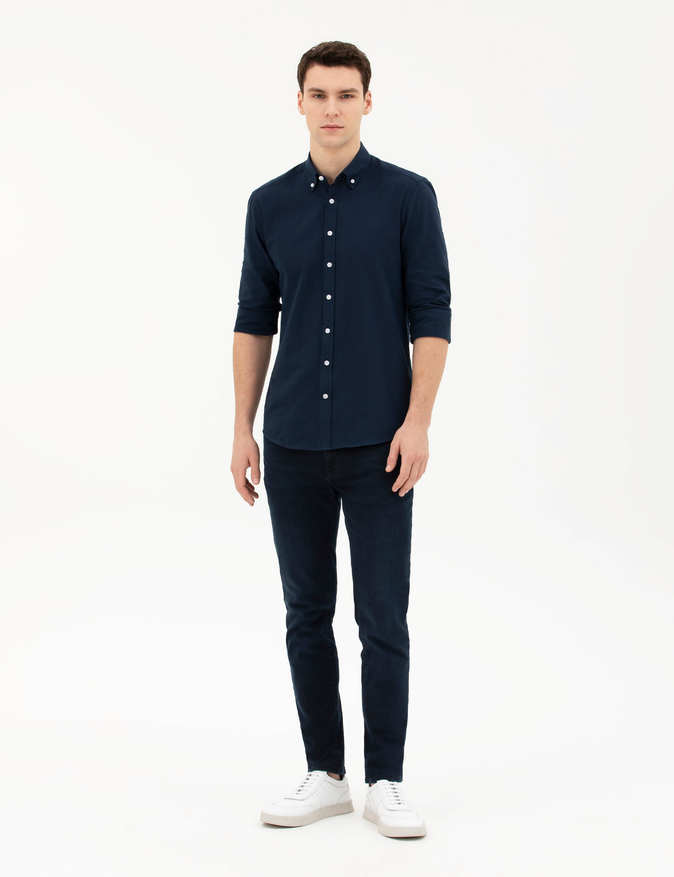 Lacivert Slim Fit Uzun Kollu Gömlek - Image 4