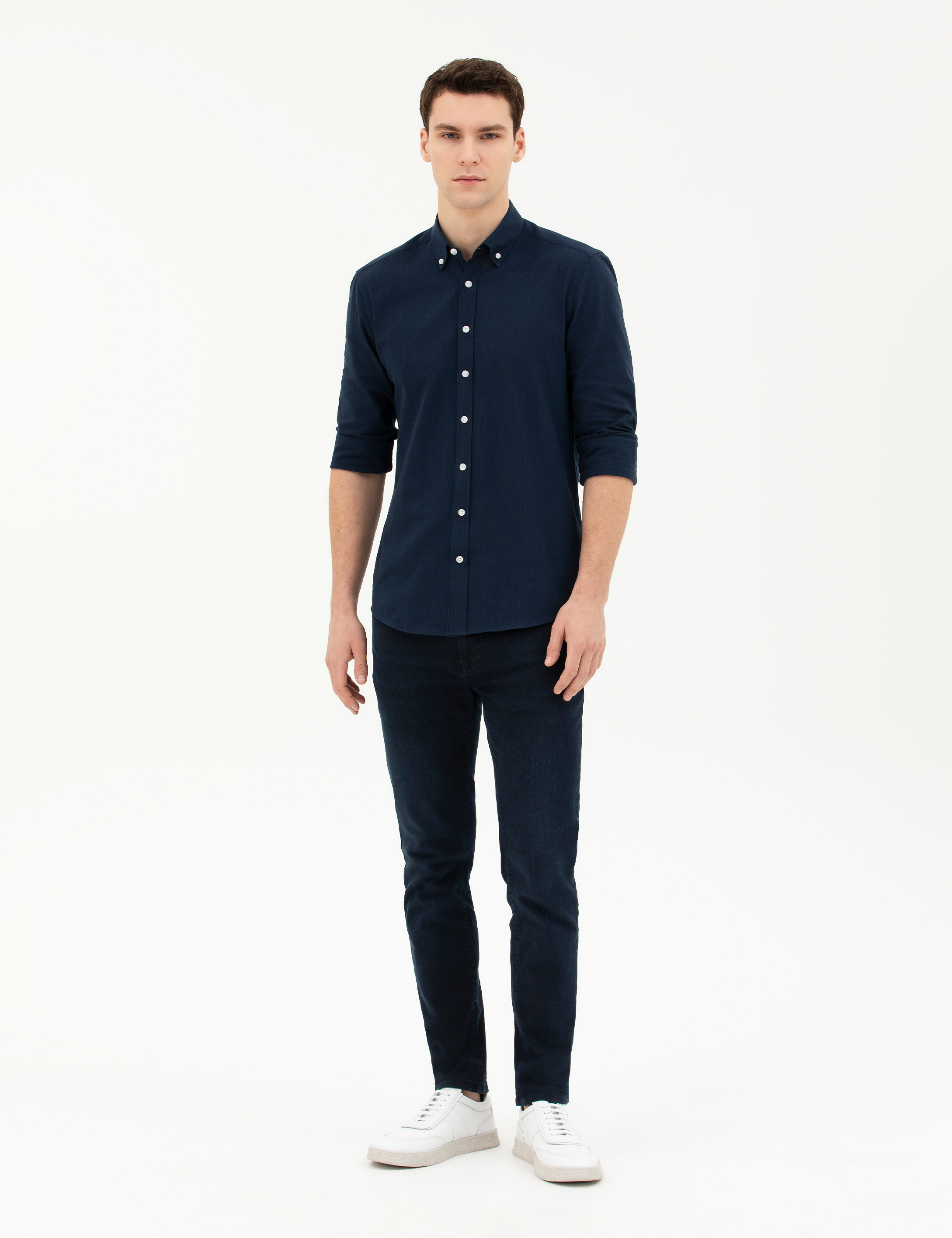 Lacivert Slim Fit Uzun Kollu Gömlek