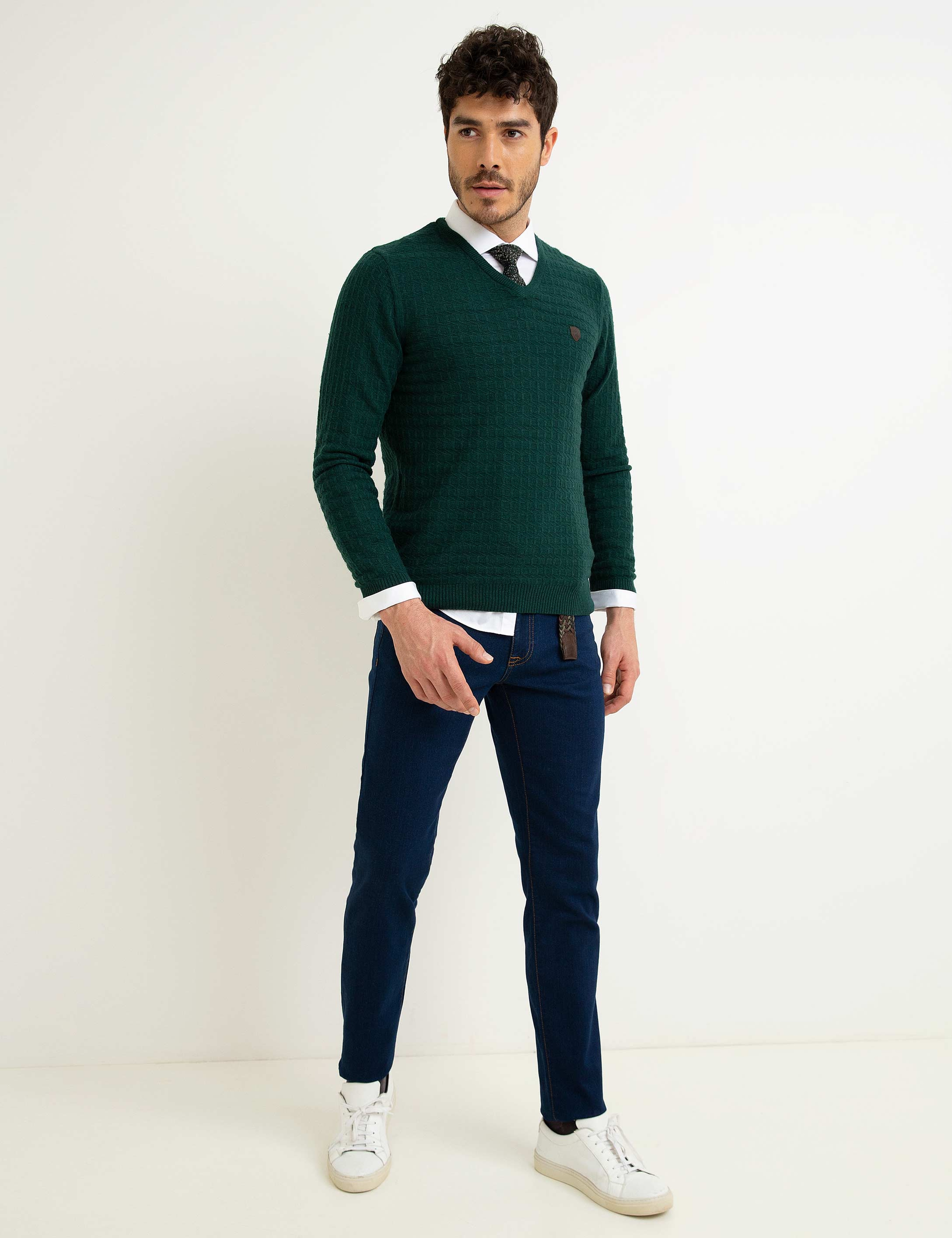 Koyu Yeşil Slim Fit Kazak