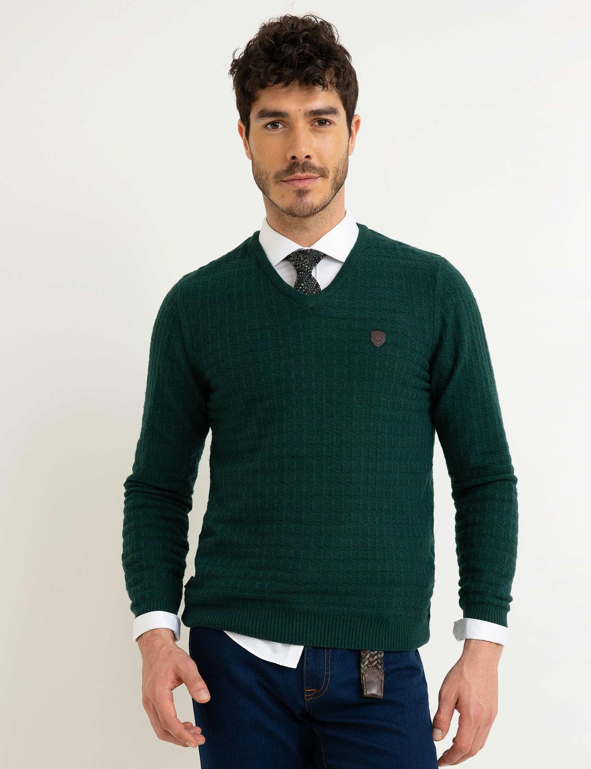 Koyu Yeşil Slim Fit Kazak - 50152897033