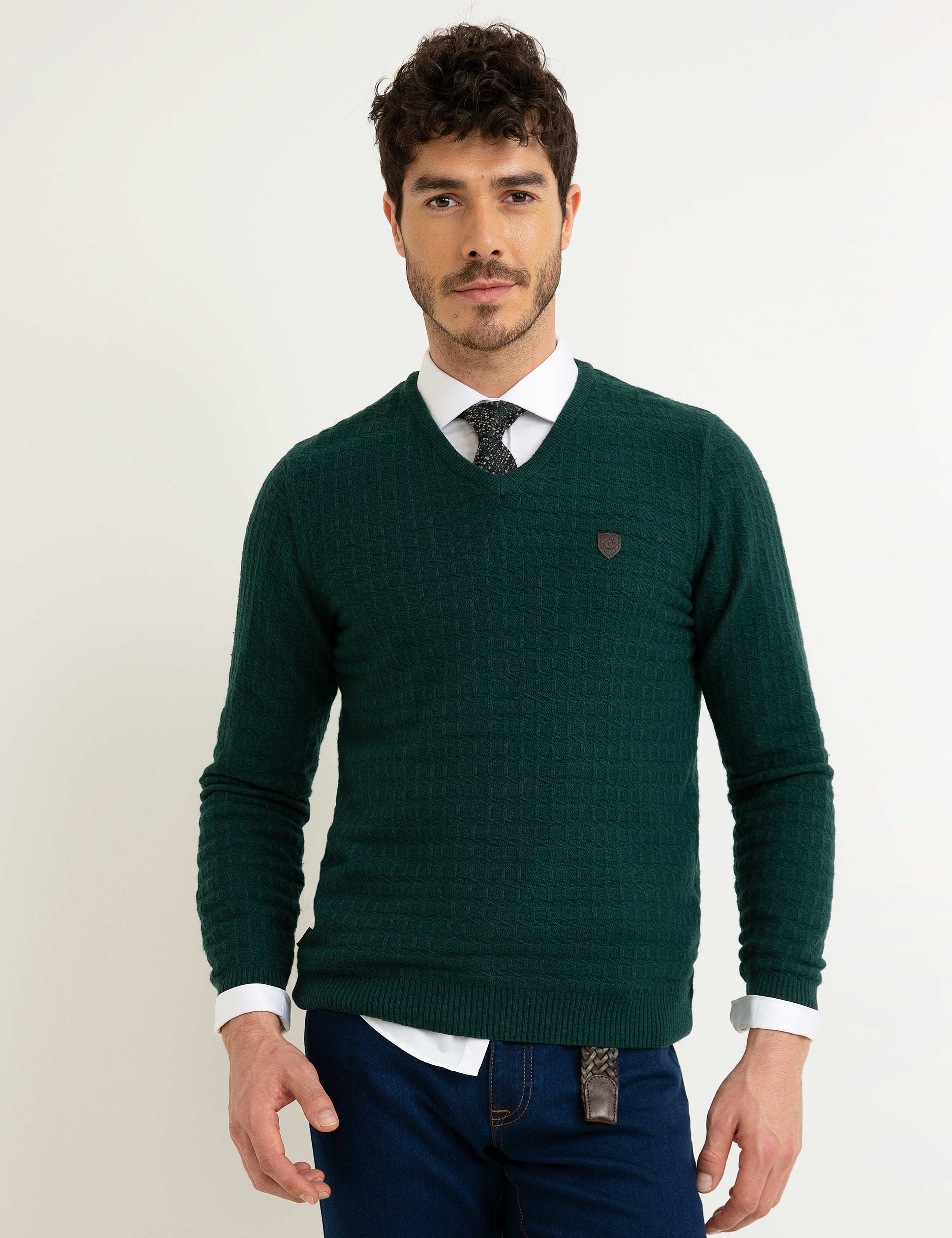 Koyu Yeşil Slim Fit Kazak