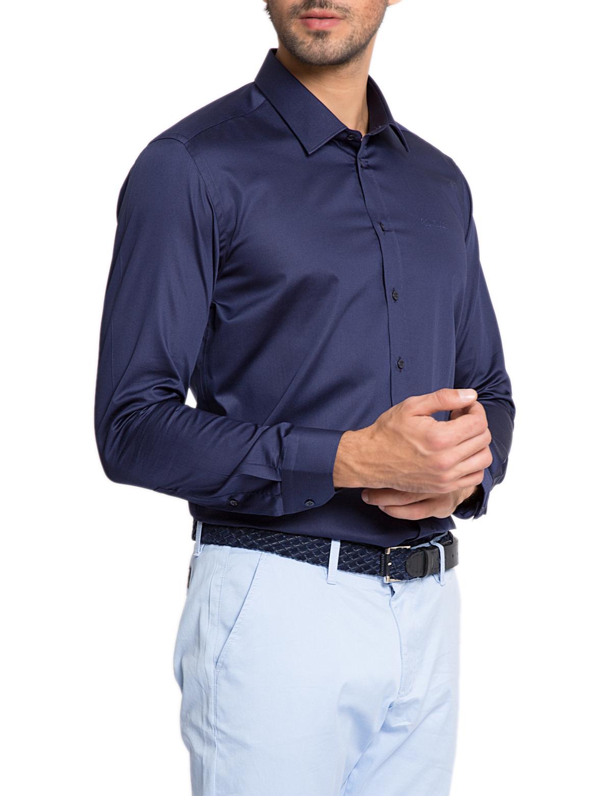 Lacivert Slim Fit Uzun Kollu Basic Gömlek - 50155039031